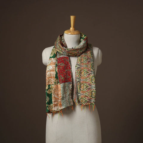 Patchwork reversible silk bengal hand kantha stitch stole