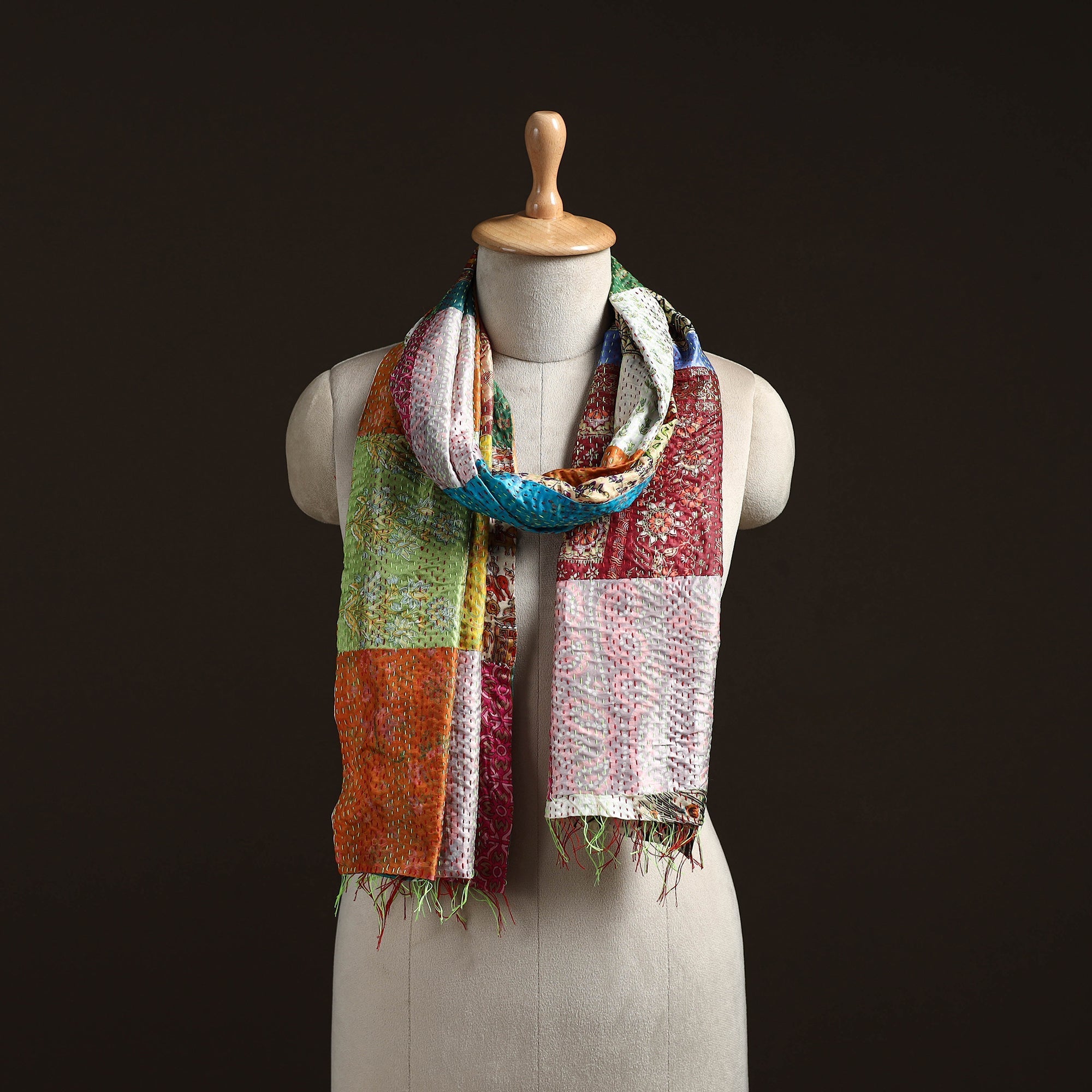 Multicolor - patchwork reversible silk bengal hand kantha