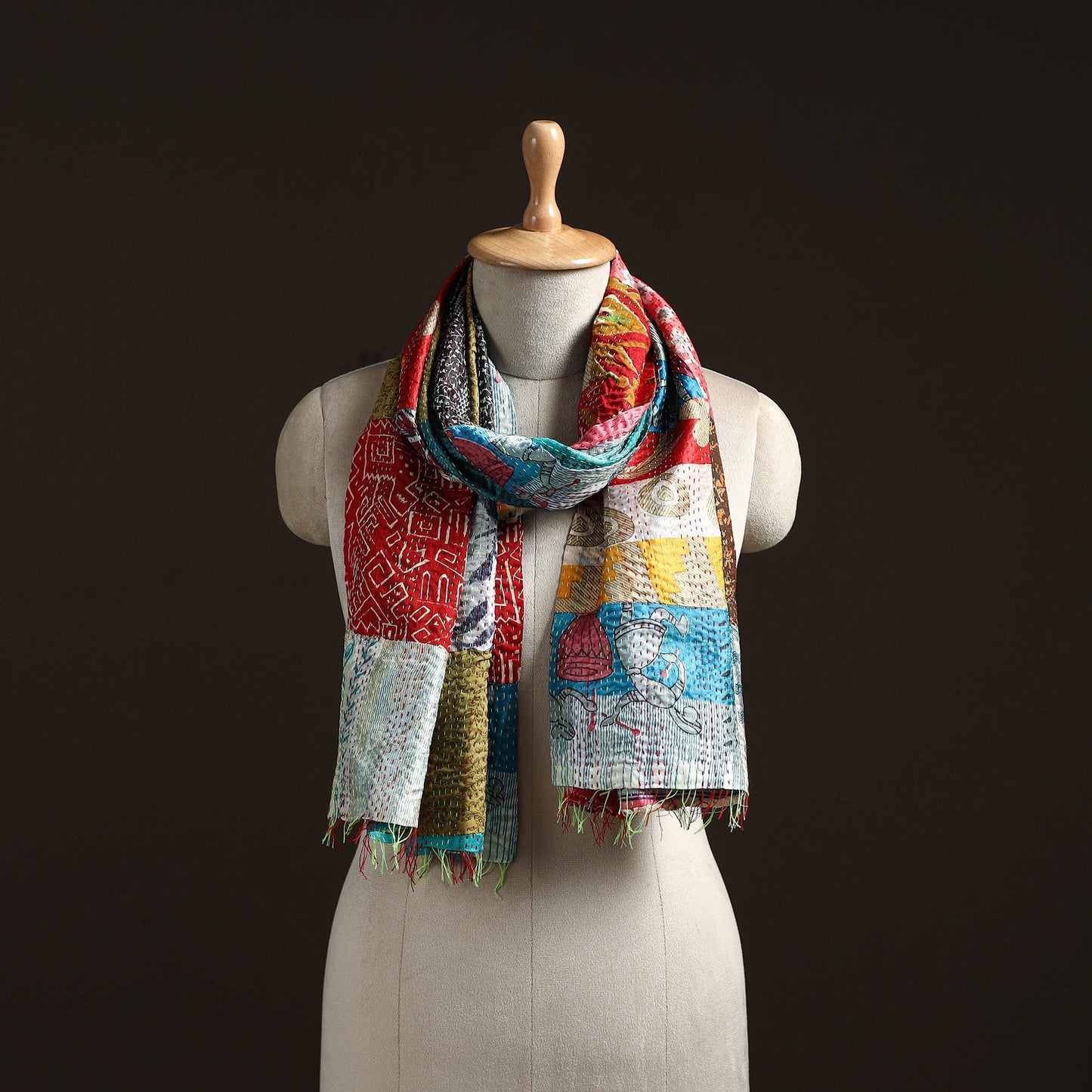 Multicolor - patchwork reversible silk bengal hand kantha