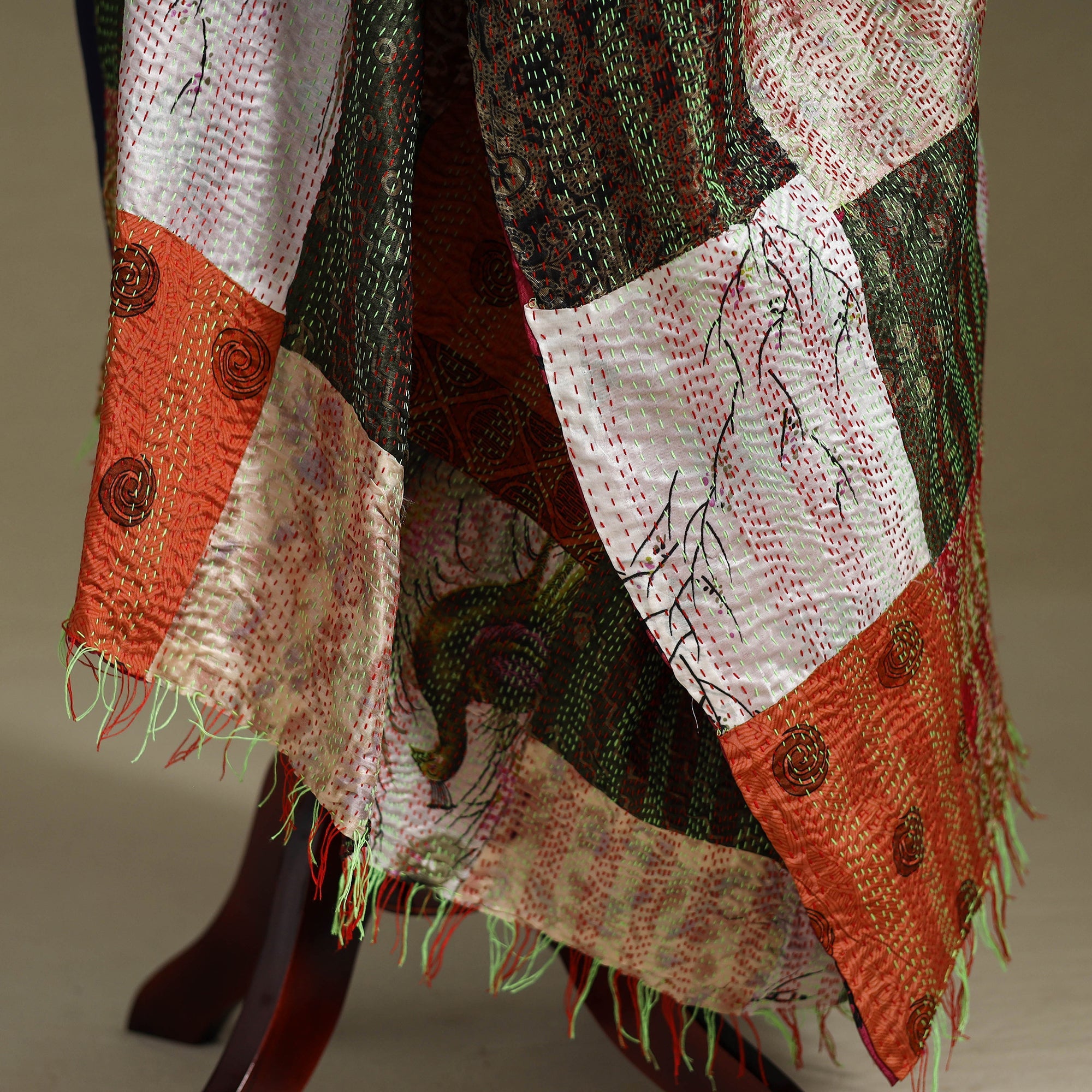 Multicolor - patchwork reversible silk bengal kantha work