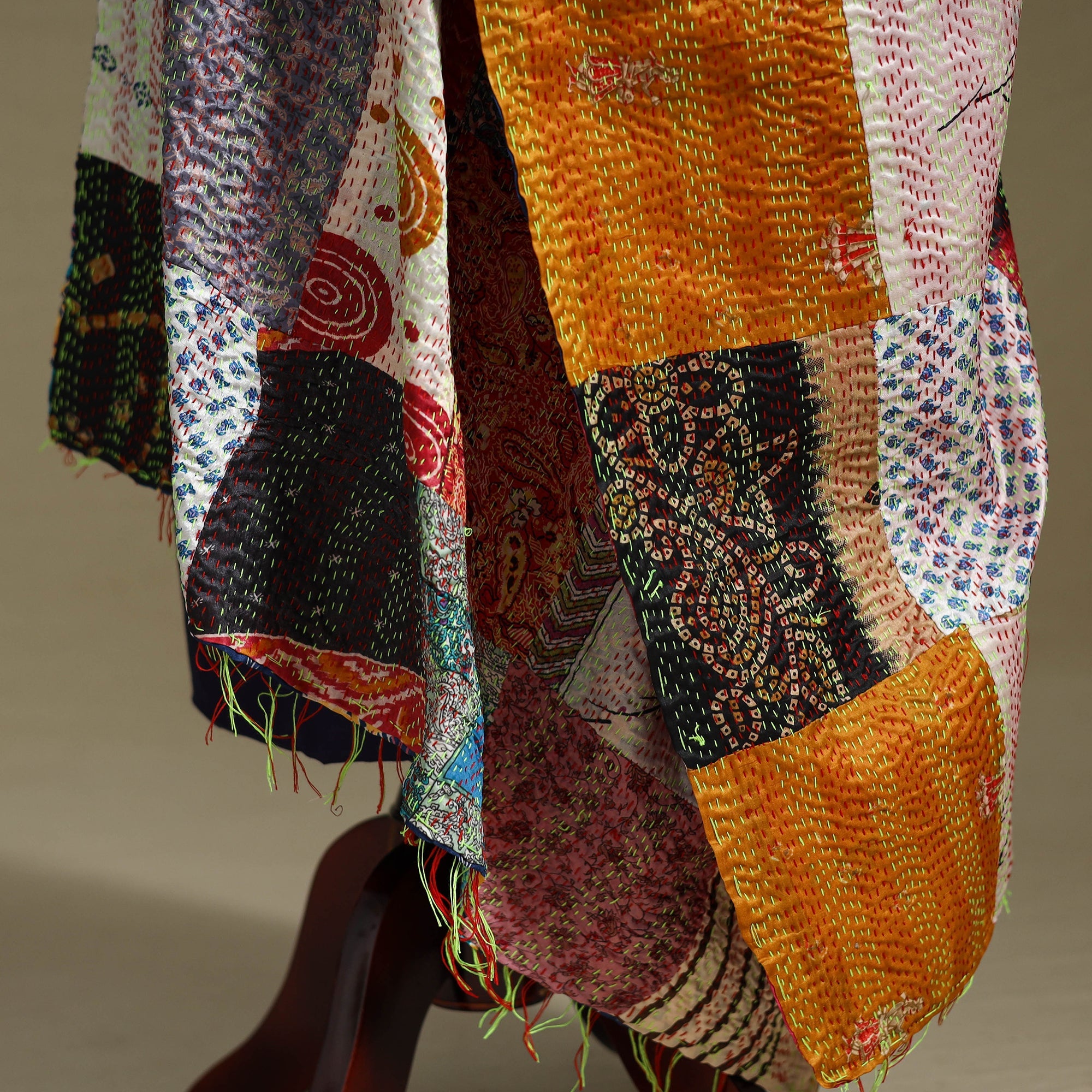 Multicolor - patchwork reversible silk bengal kantha work