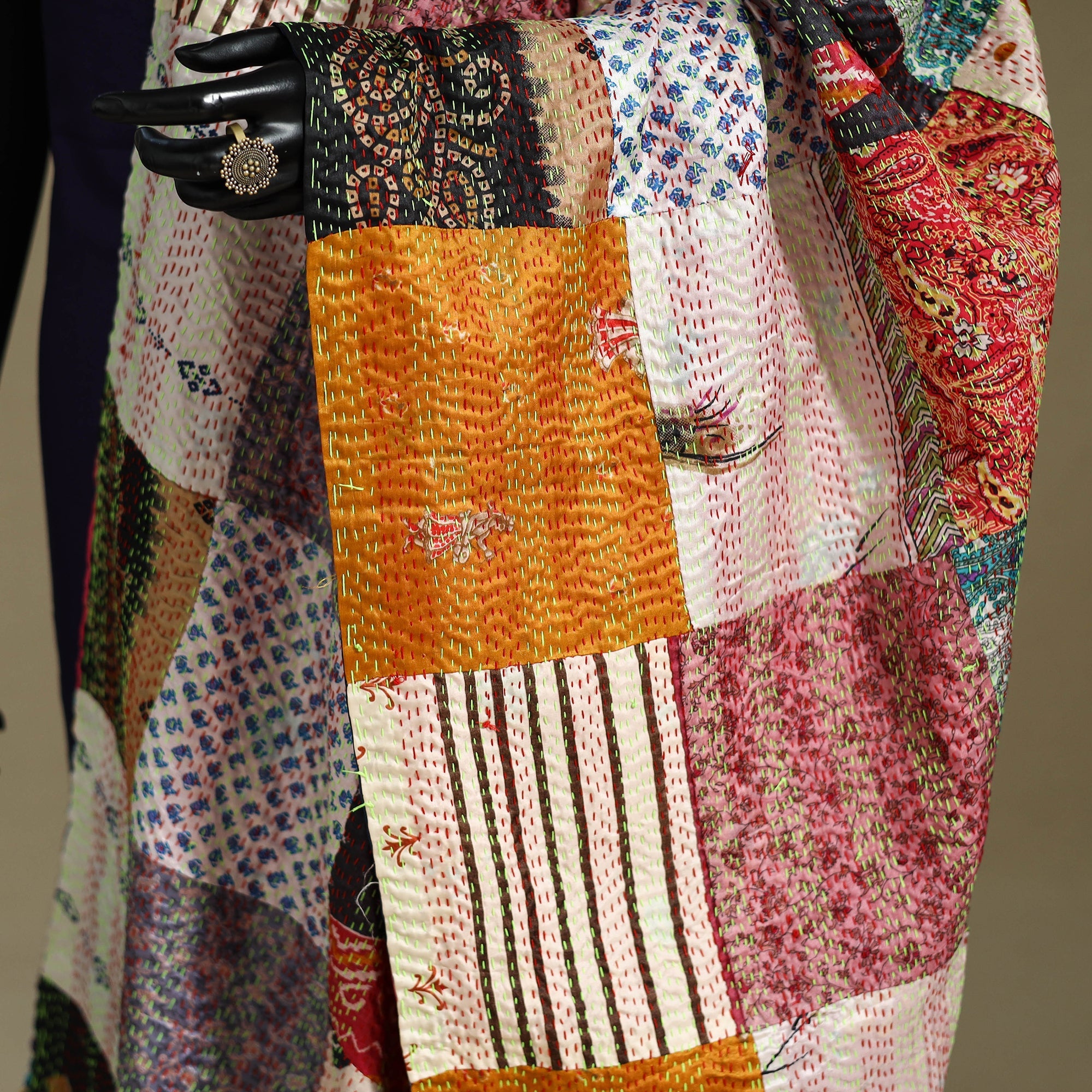 Multicolor - patchwork reversible silk bengal kantha work