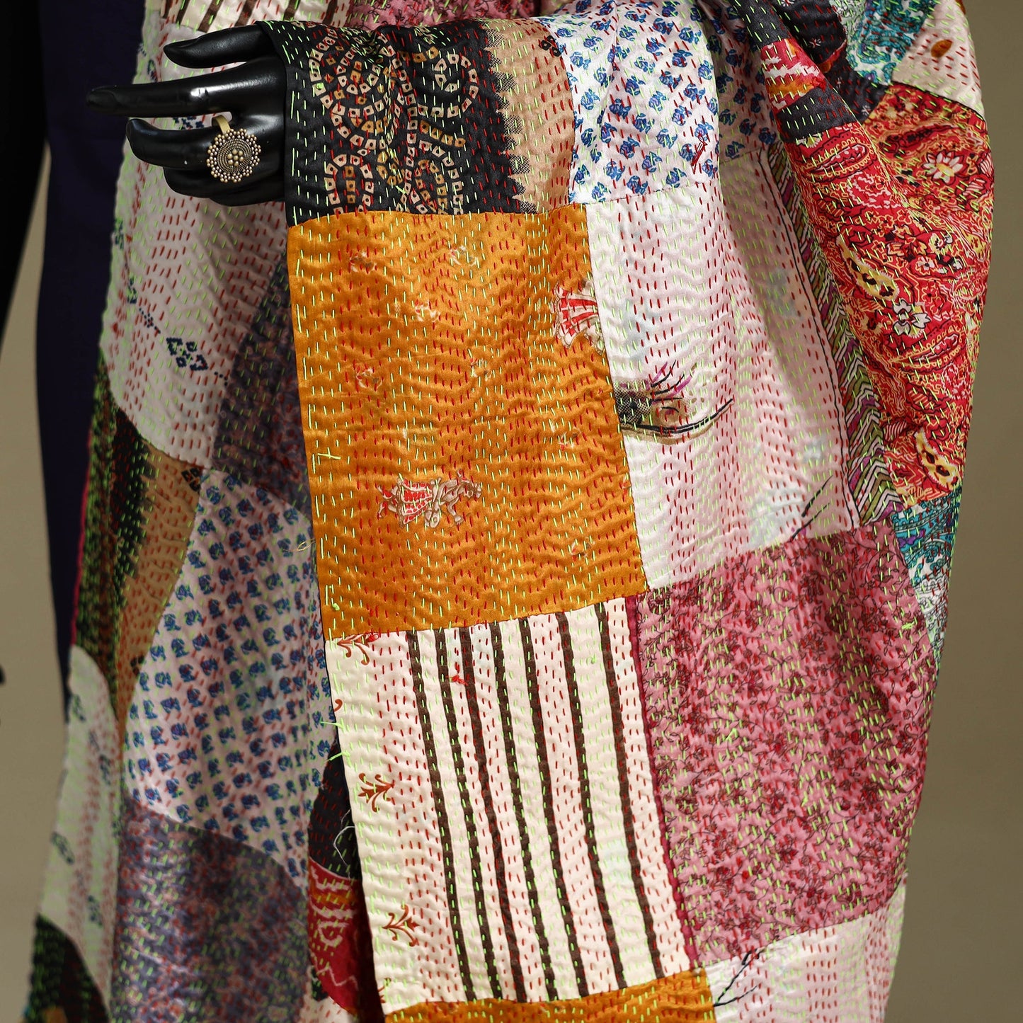 Multicolor - patchwork reversible silk bengal kantha work