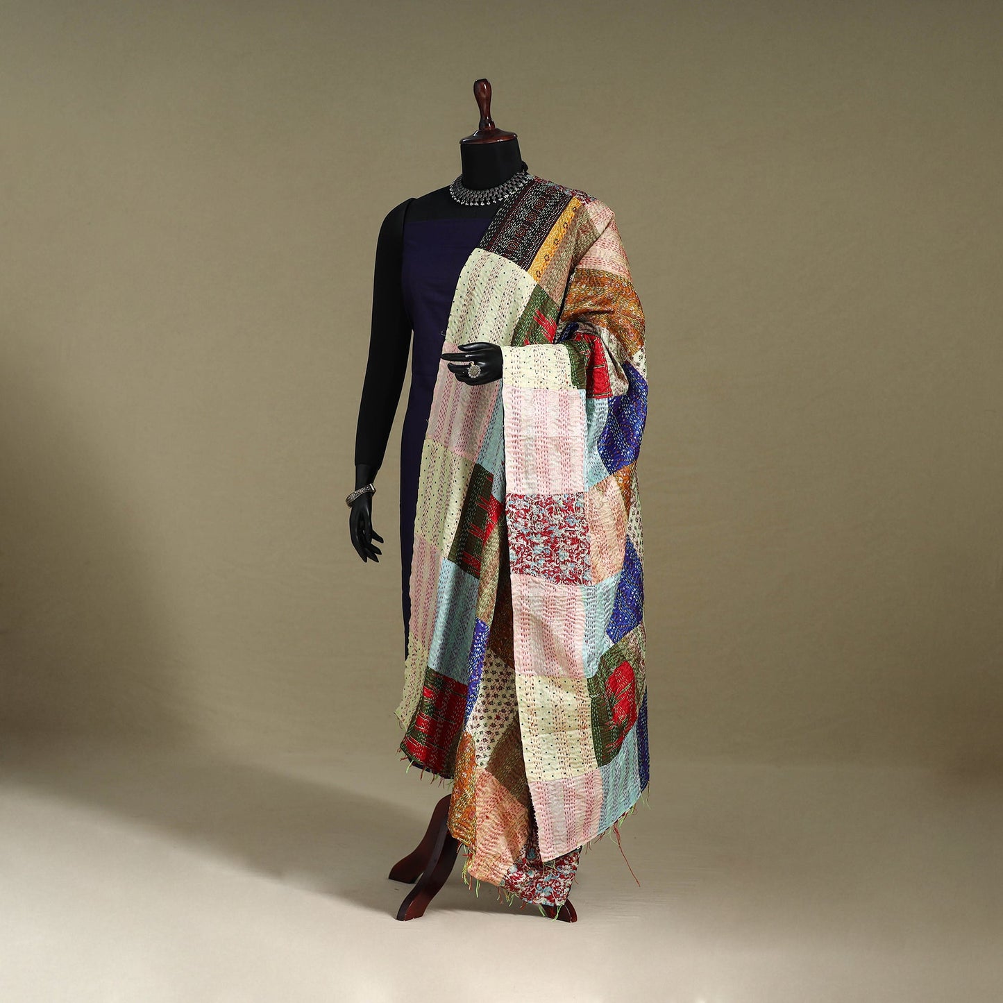 Multicolor - patchwork reversible silk bengal kantha work