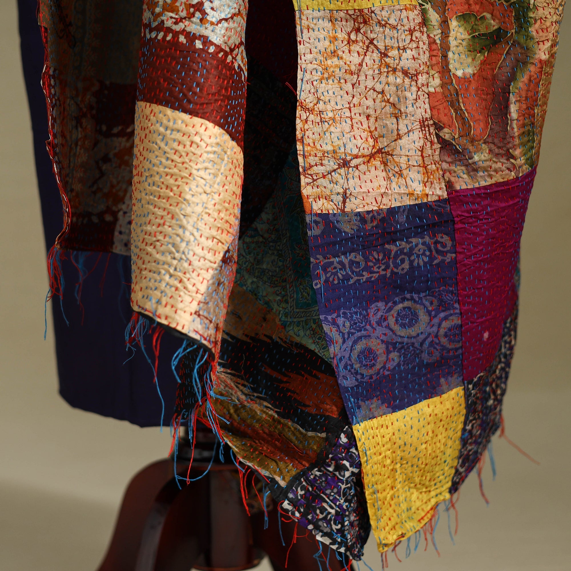 Multicolor - patchwork reversible silk bengal kantha work