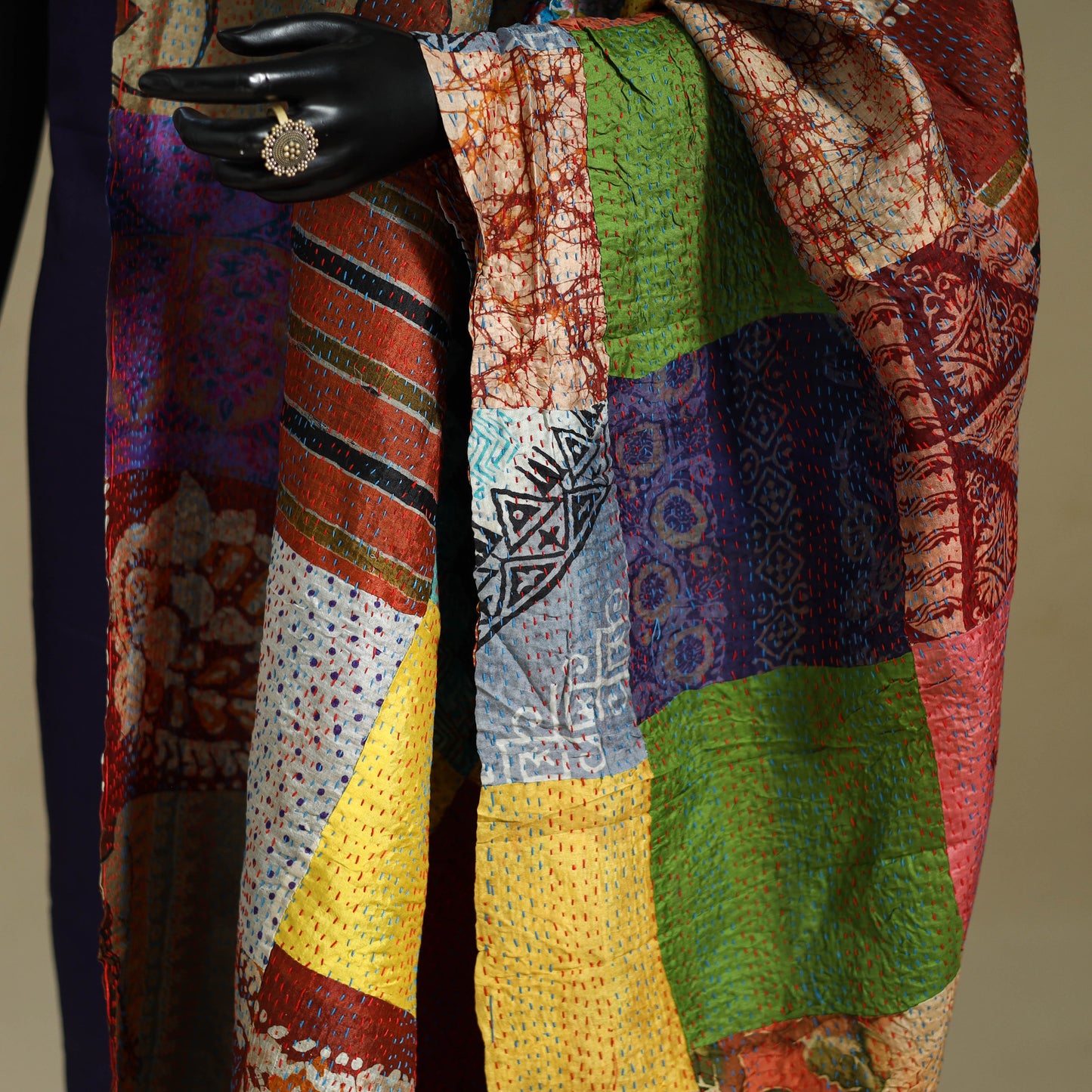 Multicolor - patchwork reversible silk bengal kantha work