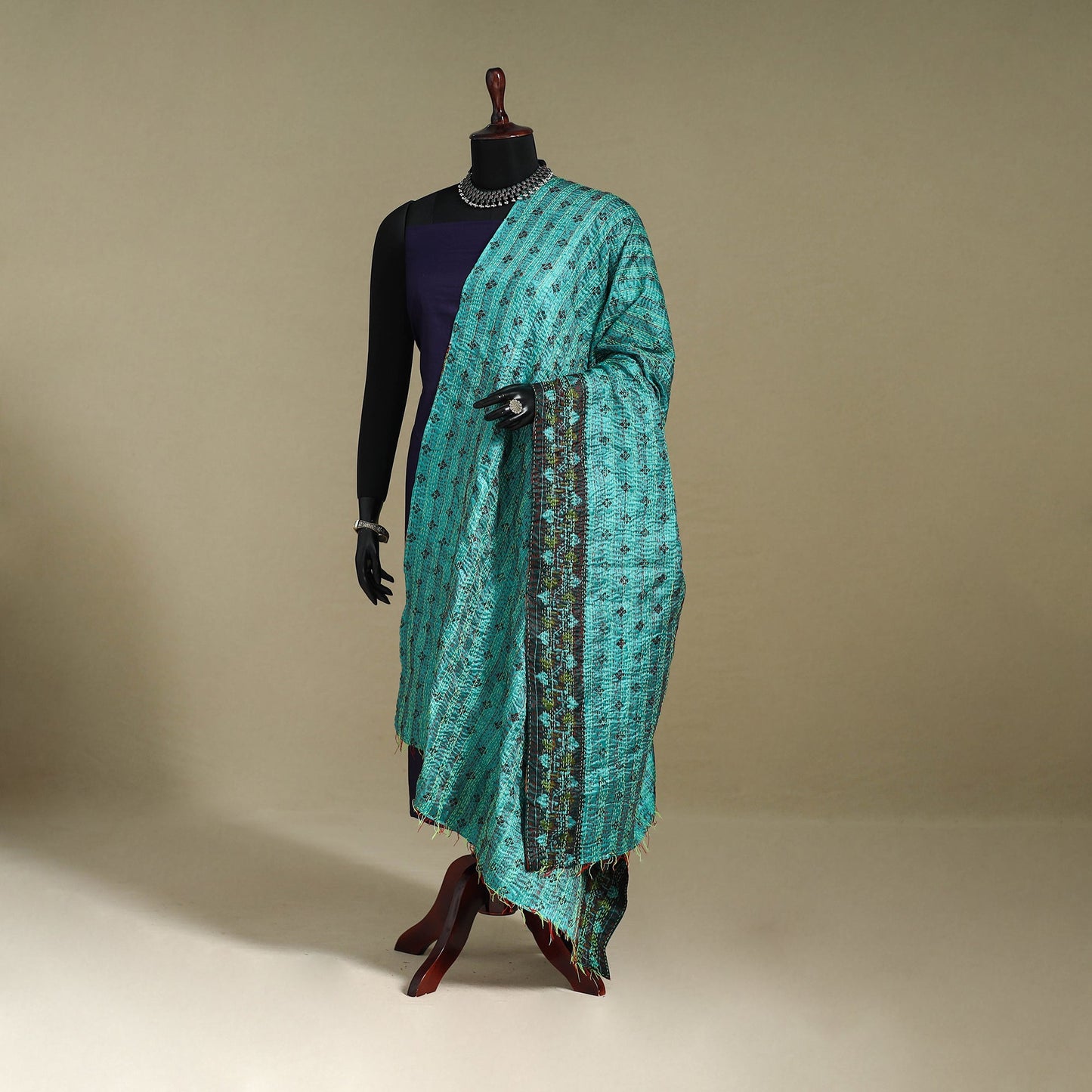 Multicolor - patchwork reversible silk bengal kantha work