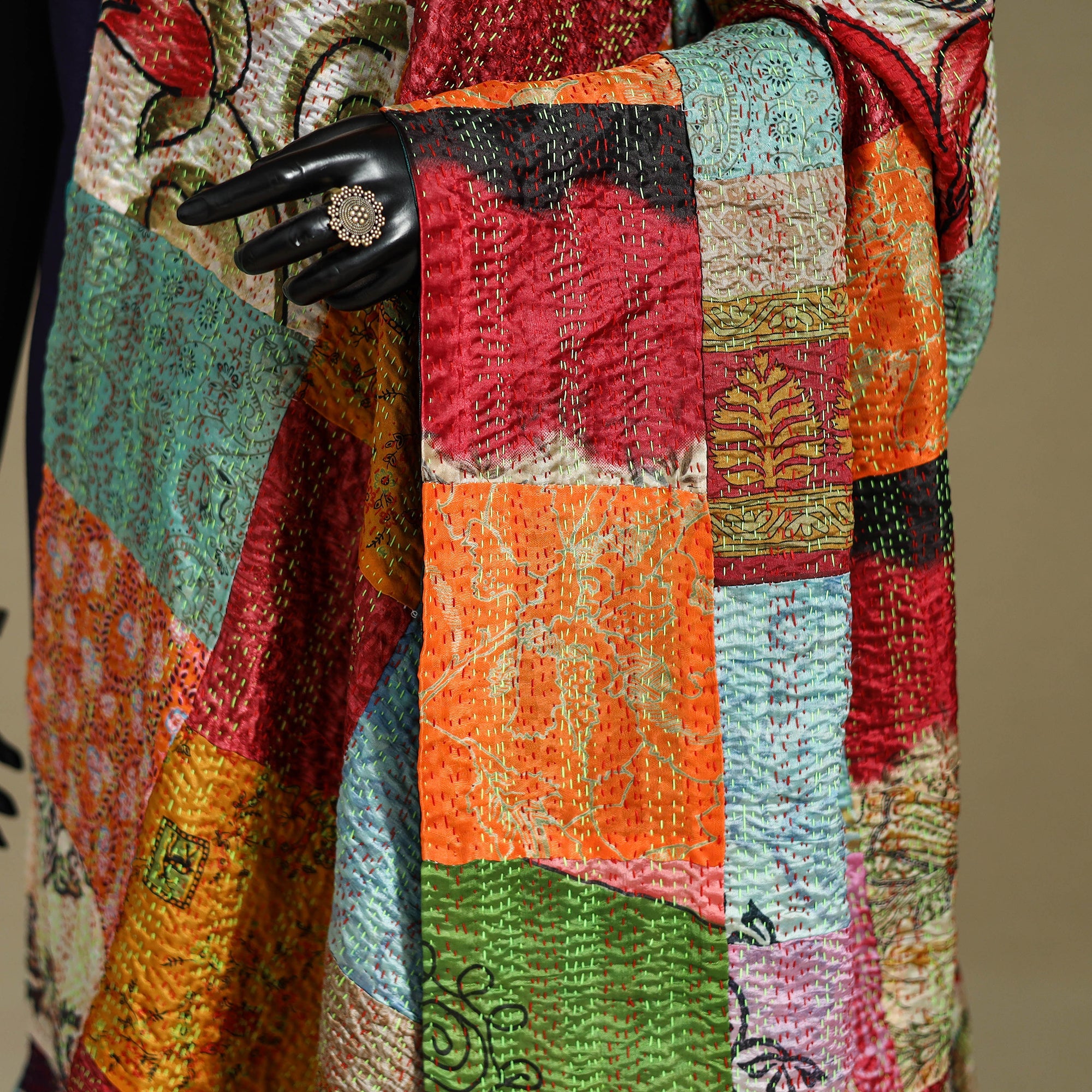 Multicolor - patchwork reversible silk bengal kantha work