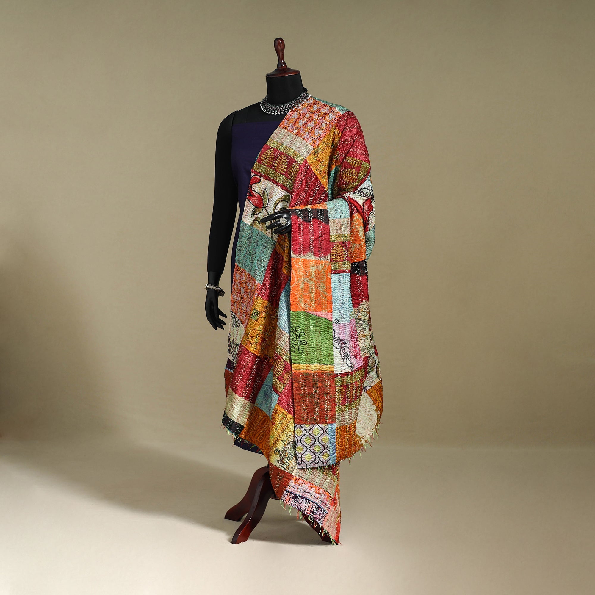 Multicolor - patchwork reversible silk bengal kantha work