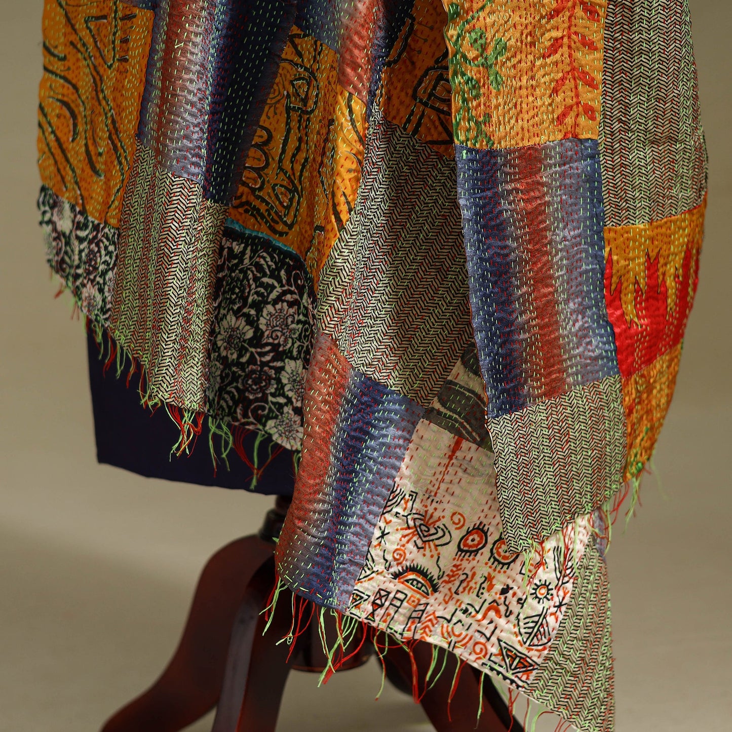 Multicolor - patchwork reversible silk bengal kantha work