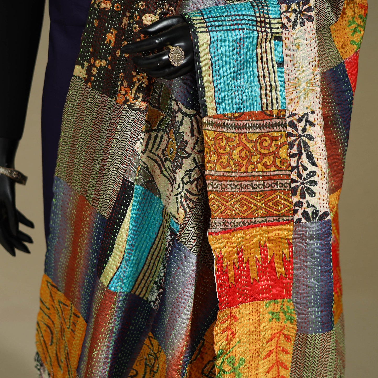 Multicolor - patchwork reversible silk bengal kantha work