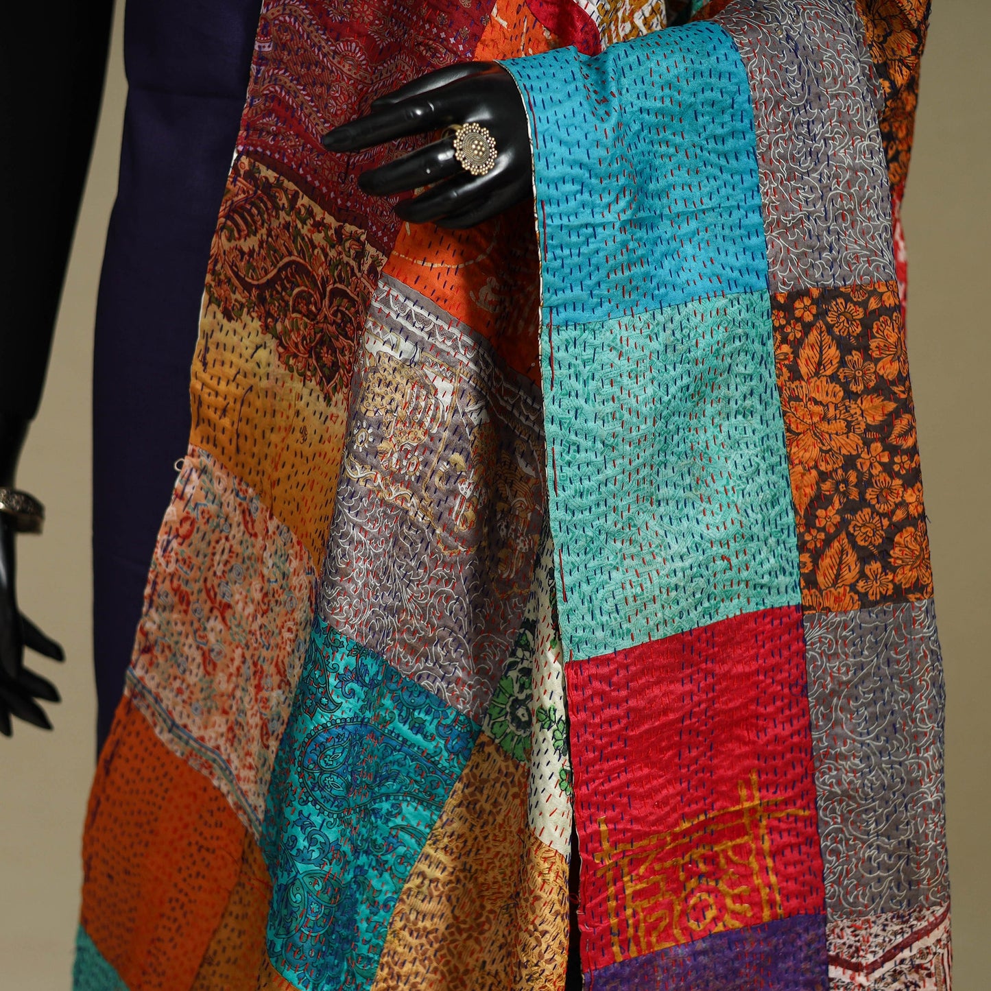 Multicolor - patchwork reversible silk bengal kantha work