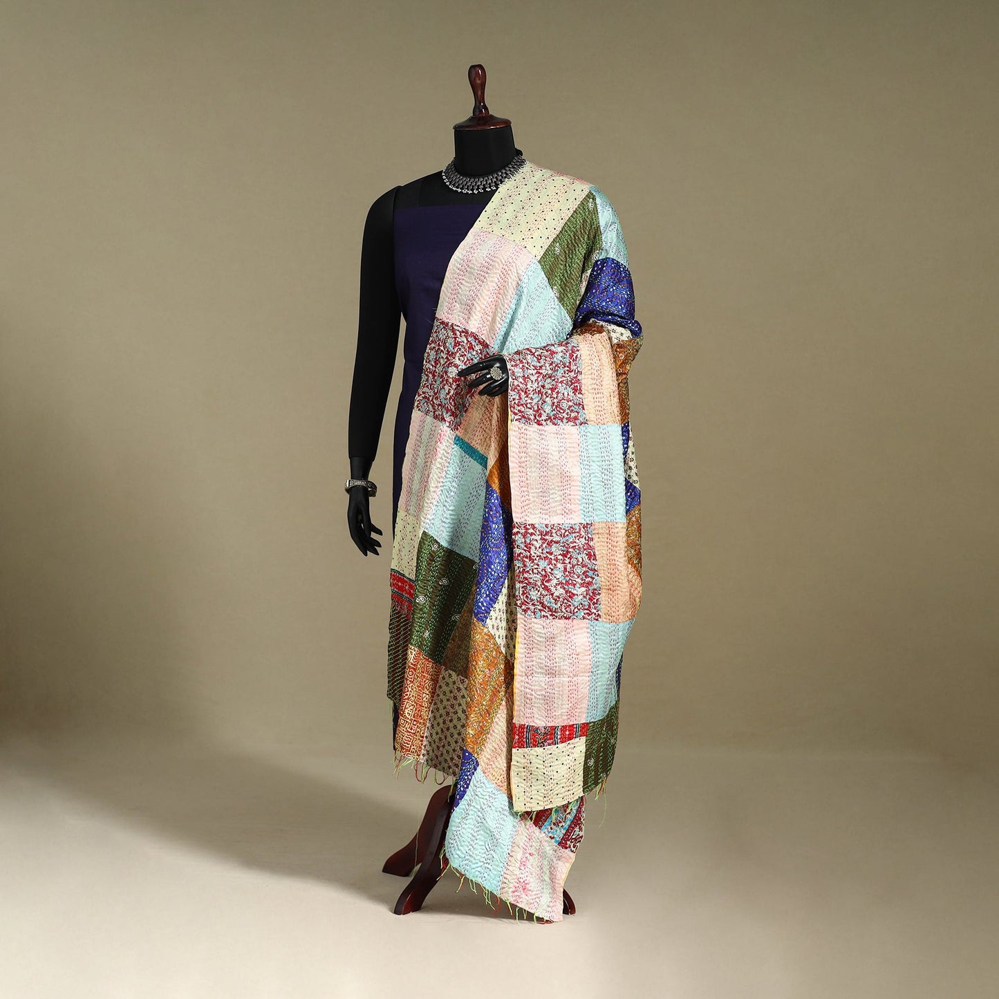 Multicolor - patchwork reversible silk bengal kantha work