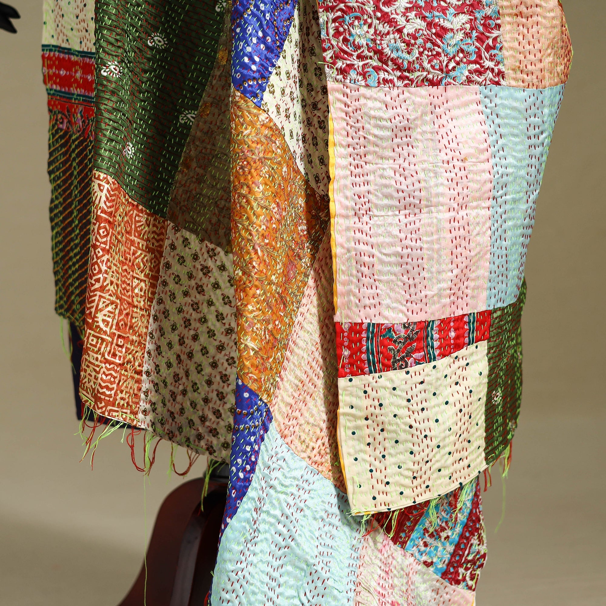 Multicolor - patchwork reversible silk bengal kantha work