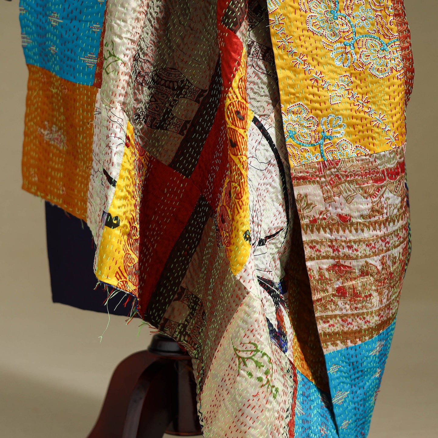 Multicolor - patchwork reversible silk bengal kantha work