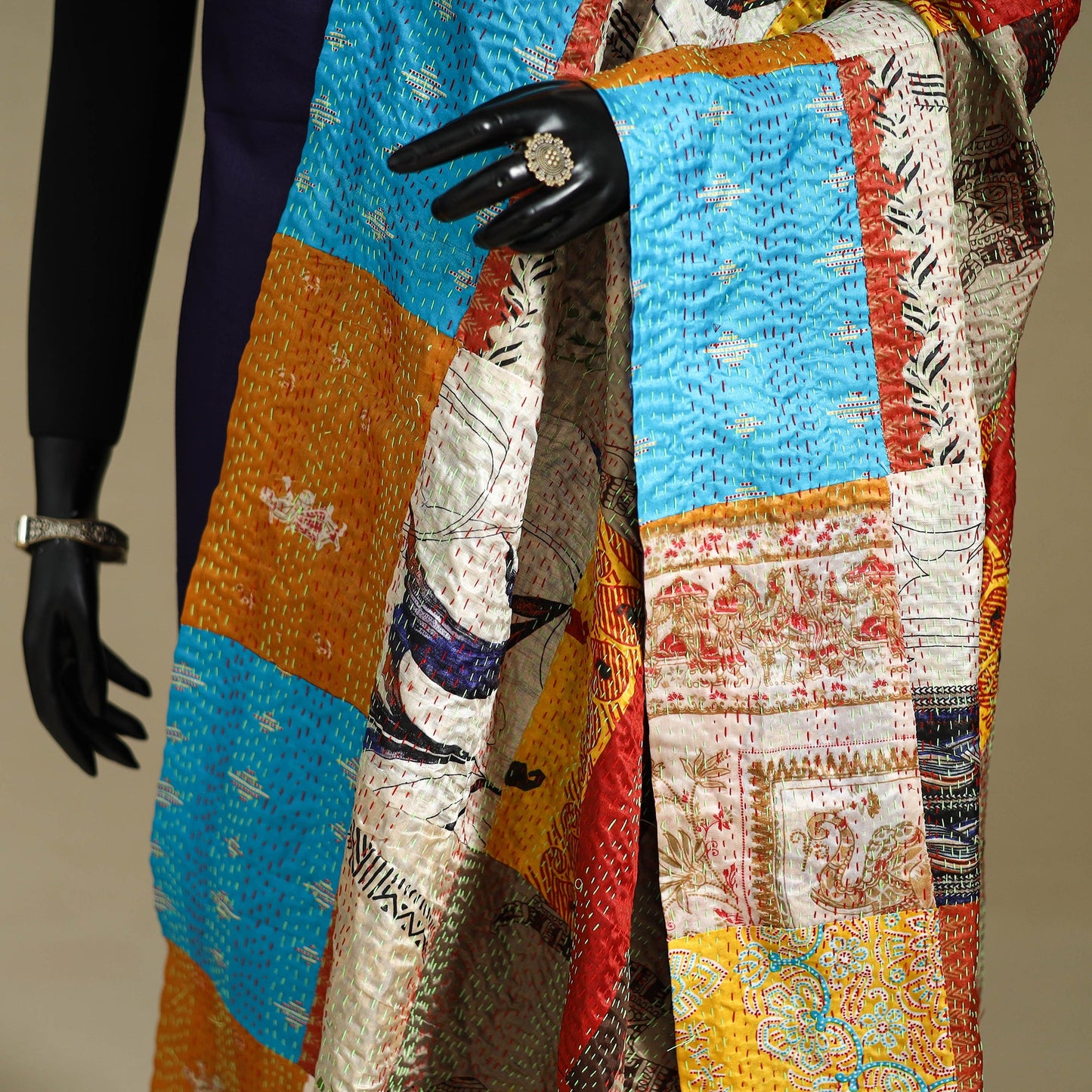 Multicolor - patchwork reversible silk bengal kantha work