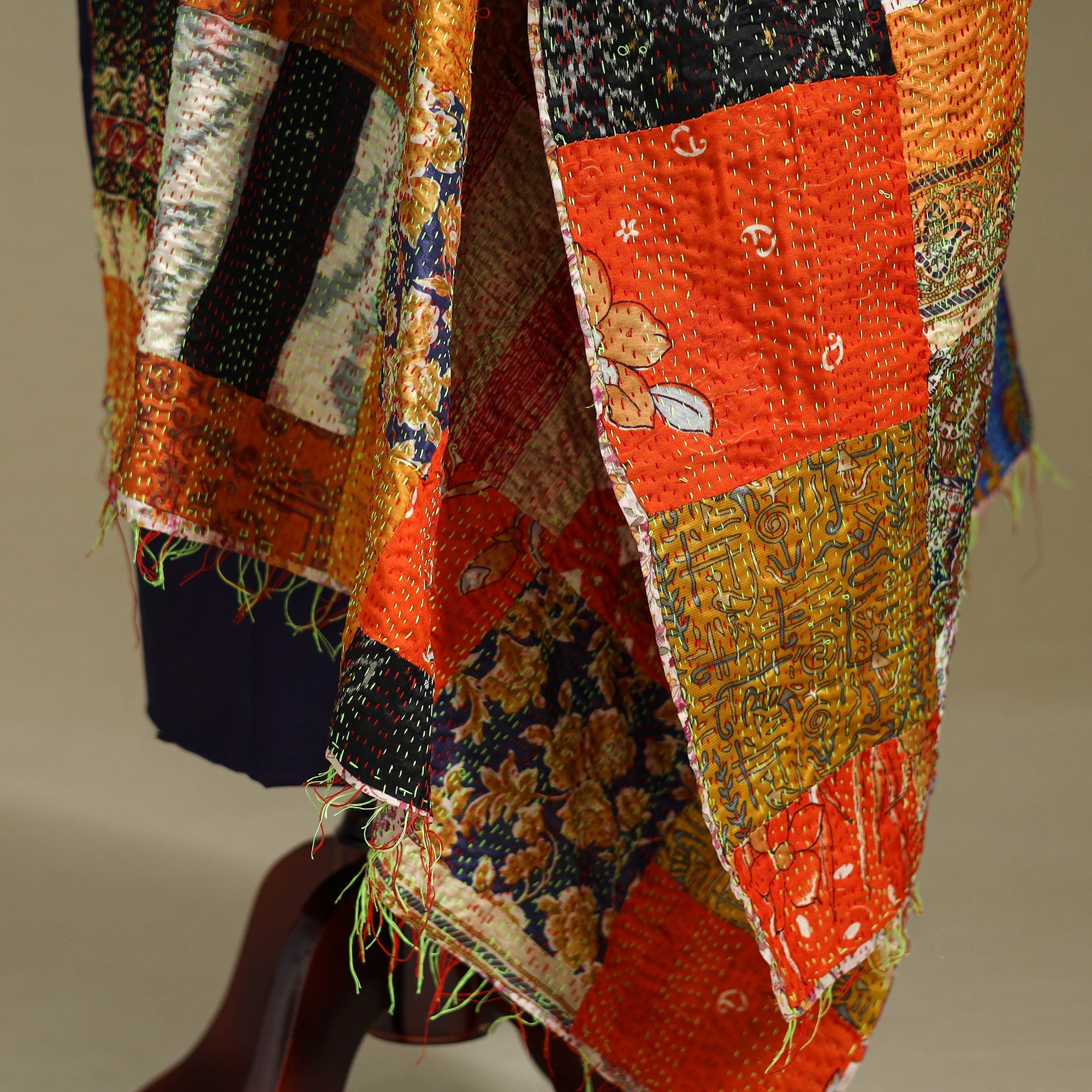 Multicolor - patchwork reversible silk bengal kantha work