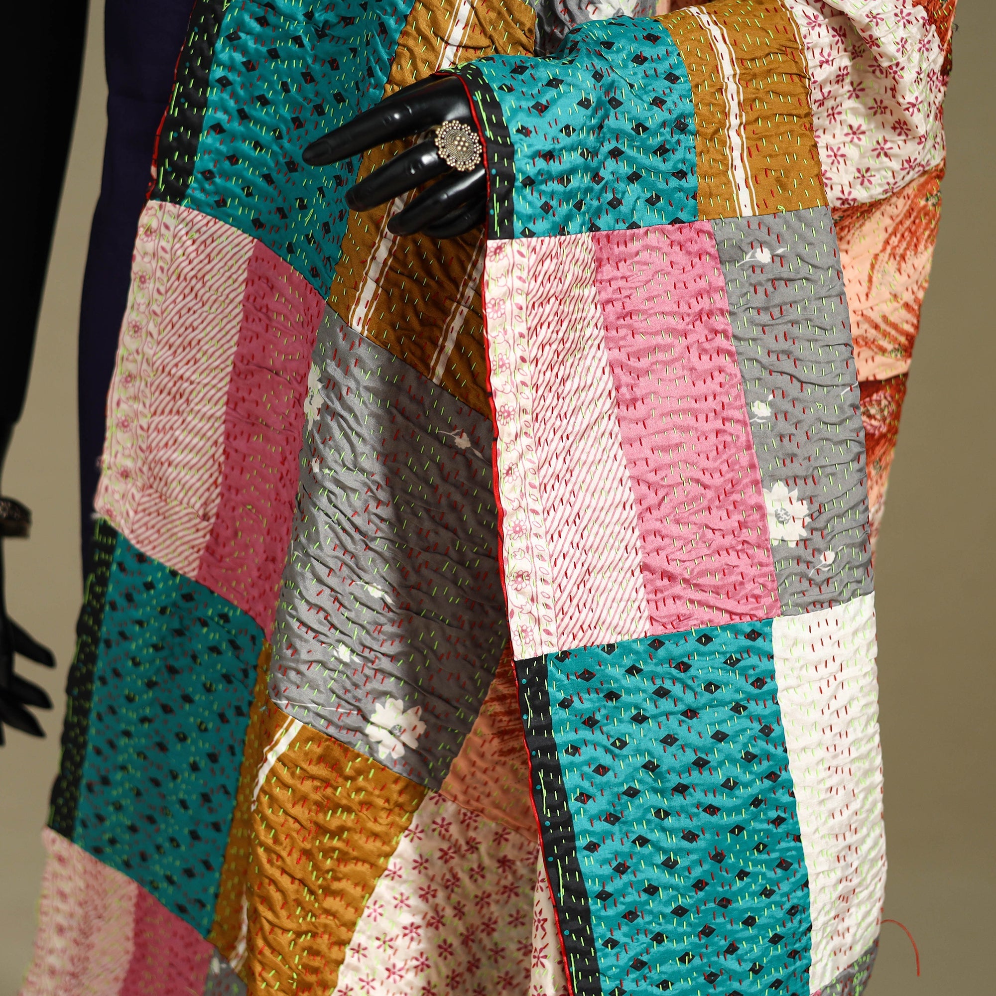 Multicolor - patchwork reversible silk bengal kantha work