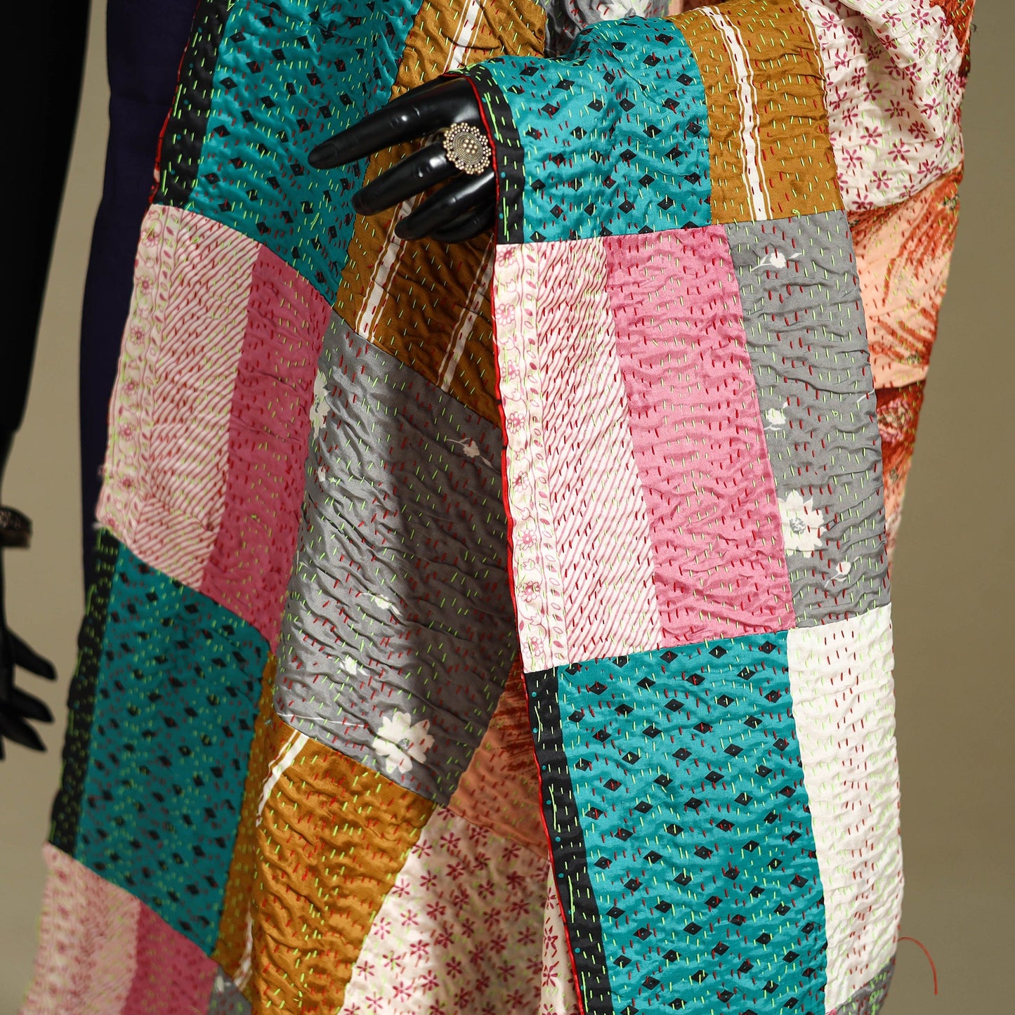 Multicolor - patchwork reversible silk bengal kantha work