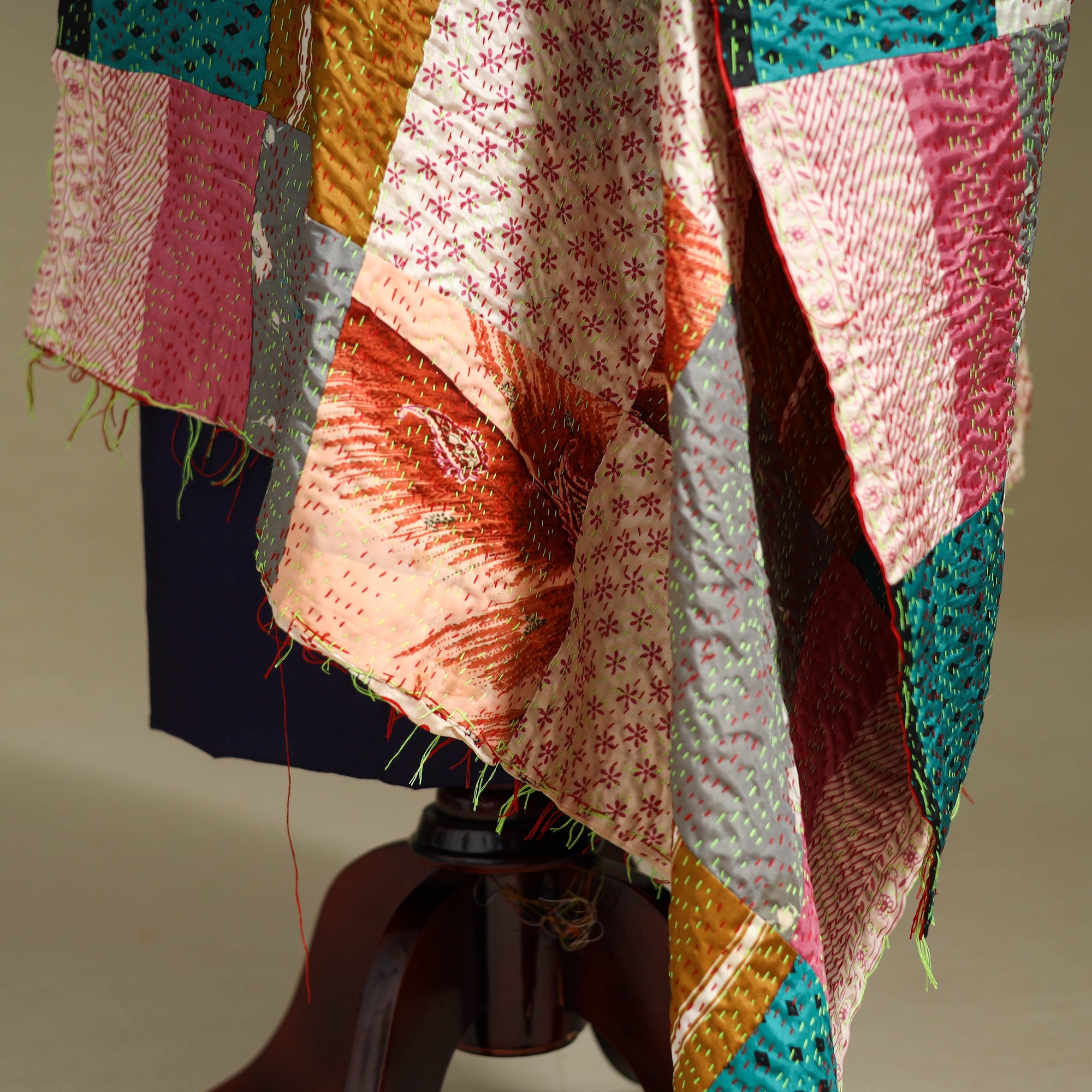Multicolor - patchwork reversible silk bengal kantha work