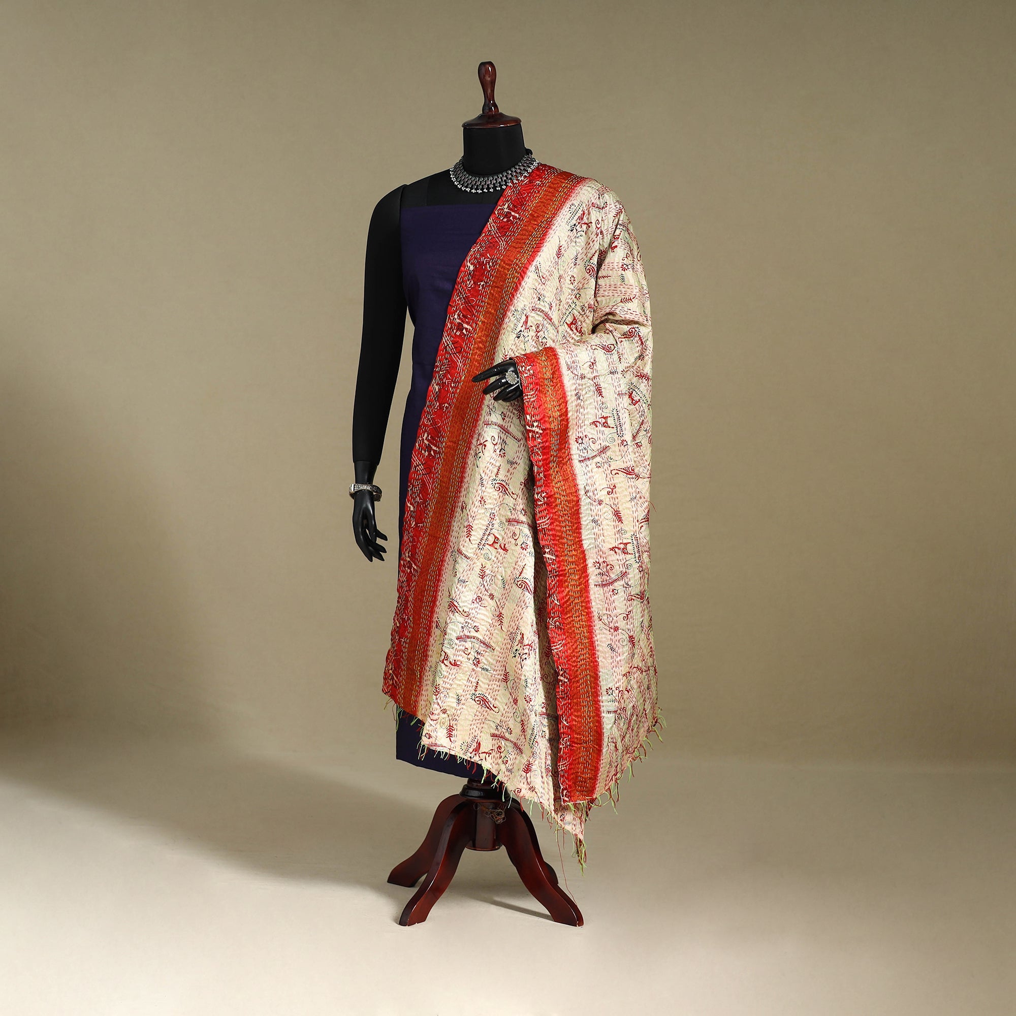 Multicolor - patchwork reversible silk bengal kantha work