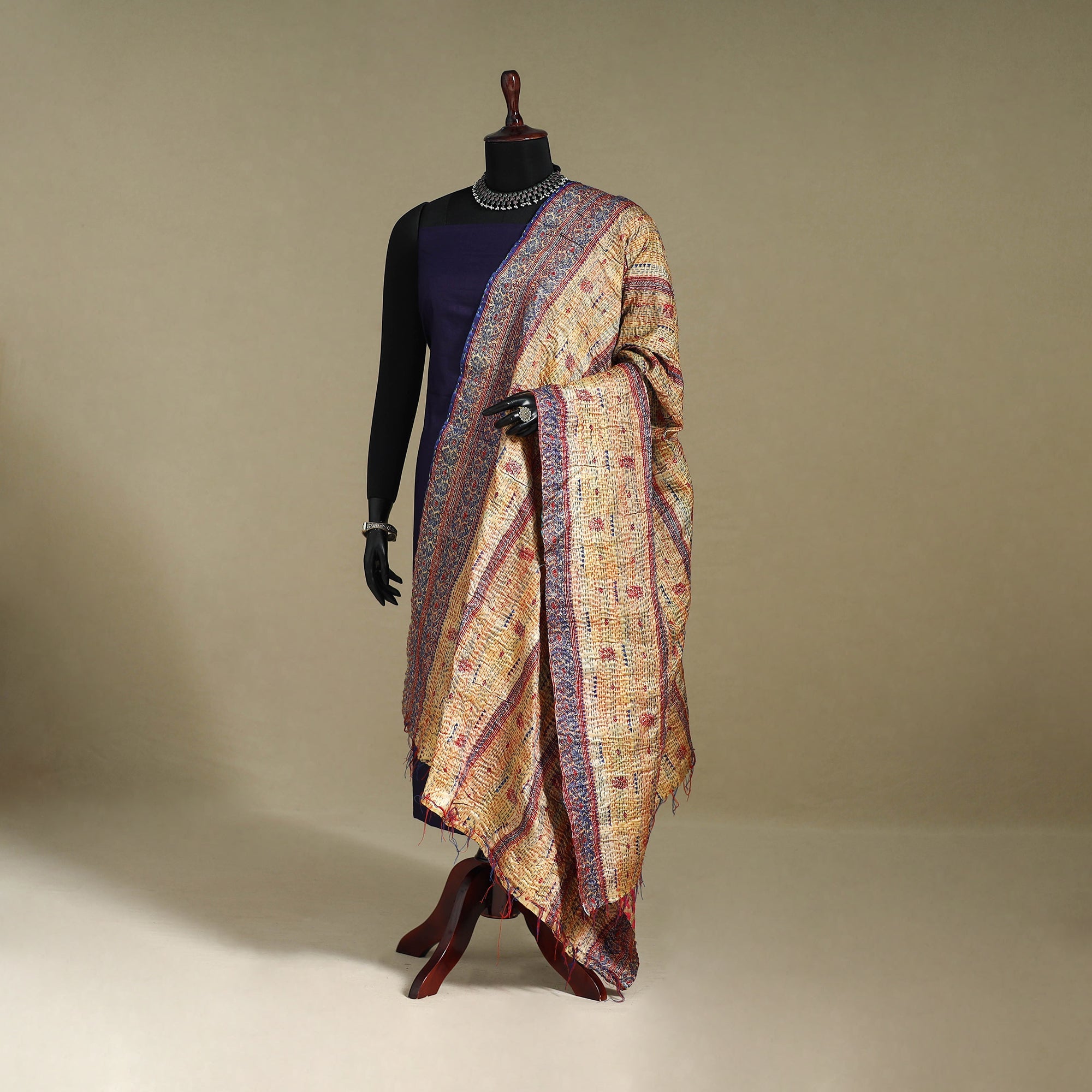 Multicolor - patchwork reversible silk bengal kantha work