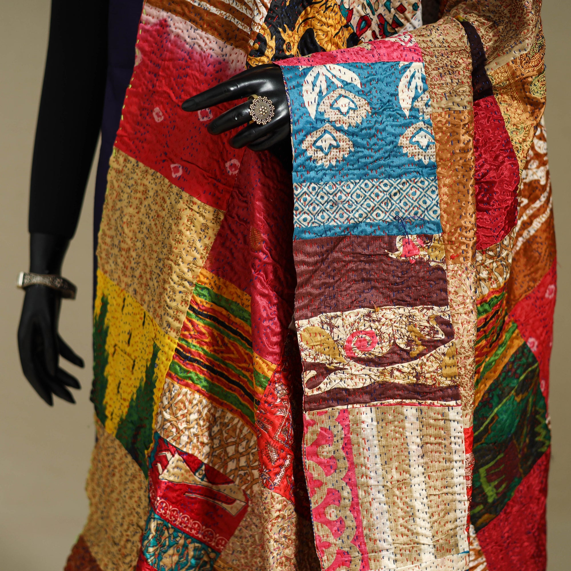 Multicolor - patchwork reversible silk bengal kantha work