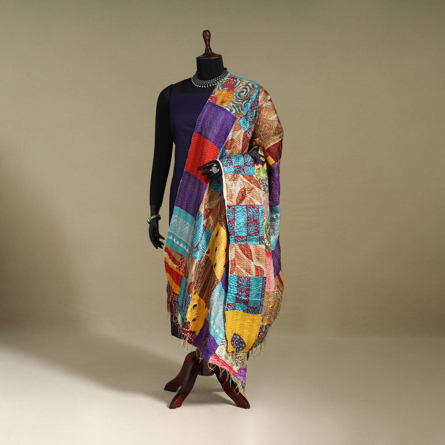 Multicolor - patchwork reversible silk bengal kantha work