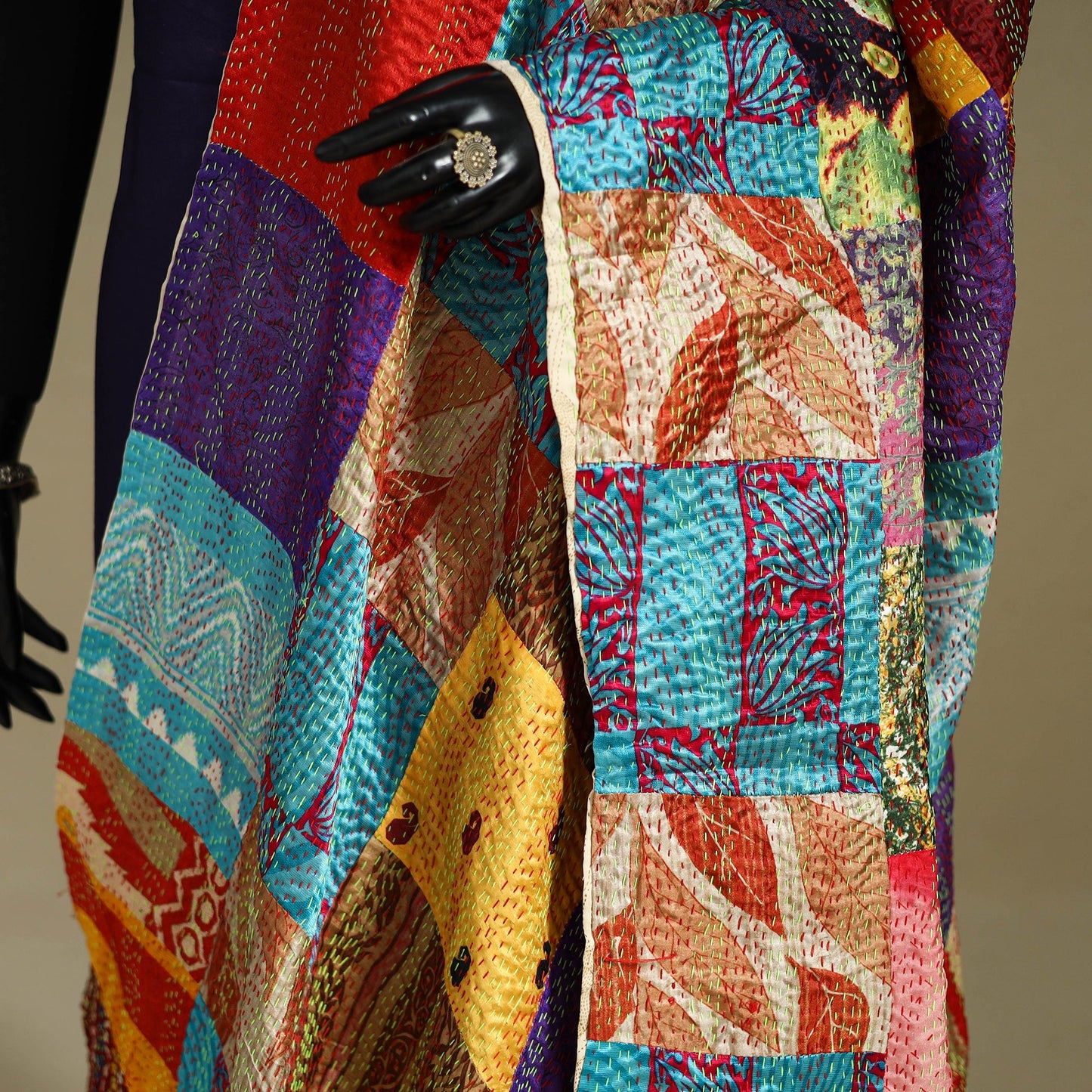 Multicolor - patchwork reversible silk bengal kantha work