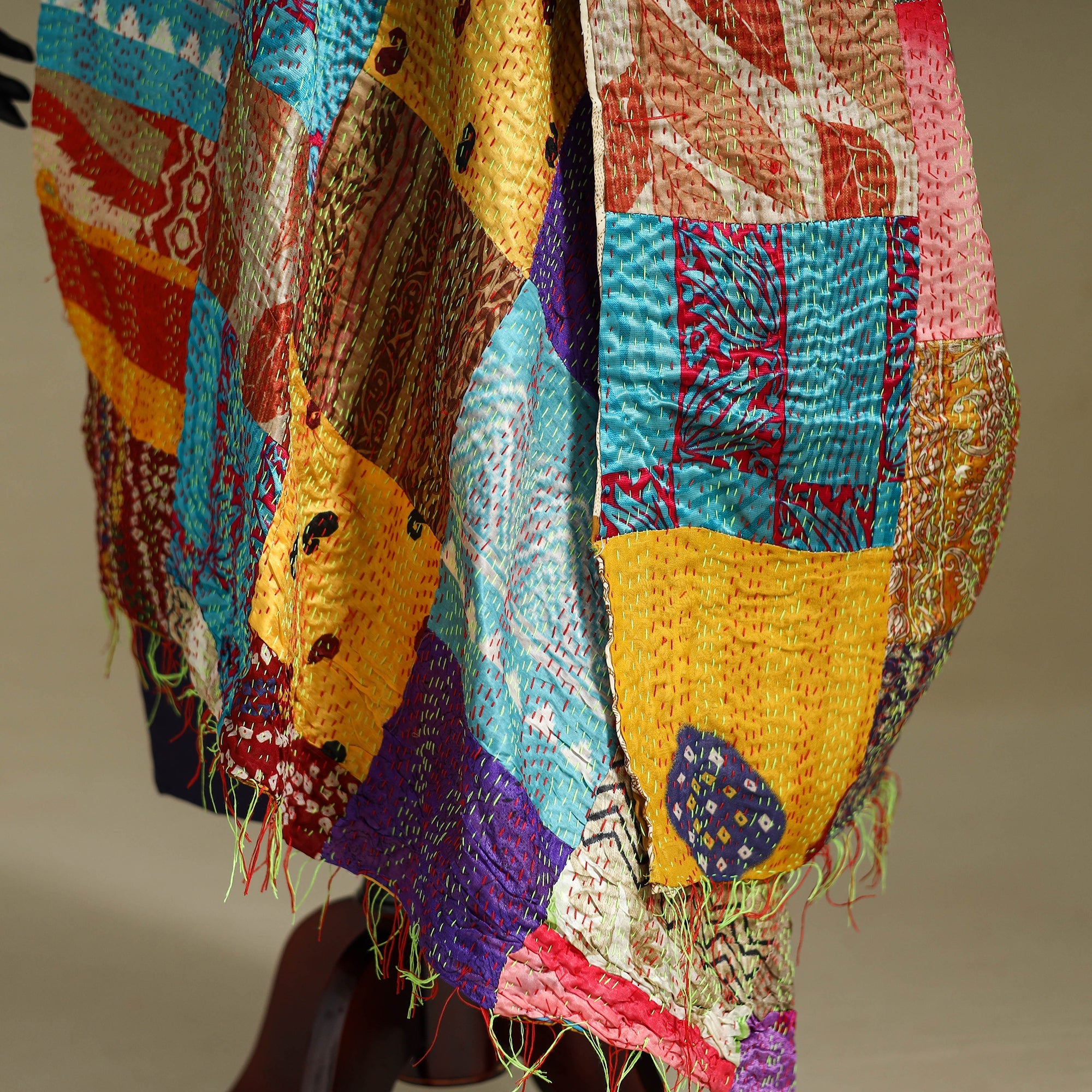 Multicolor - patchwork reversible silk bengal kantha work