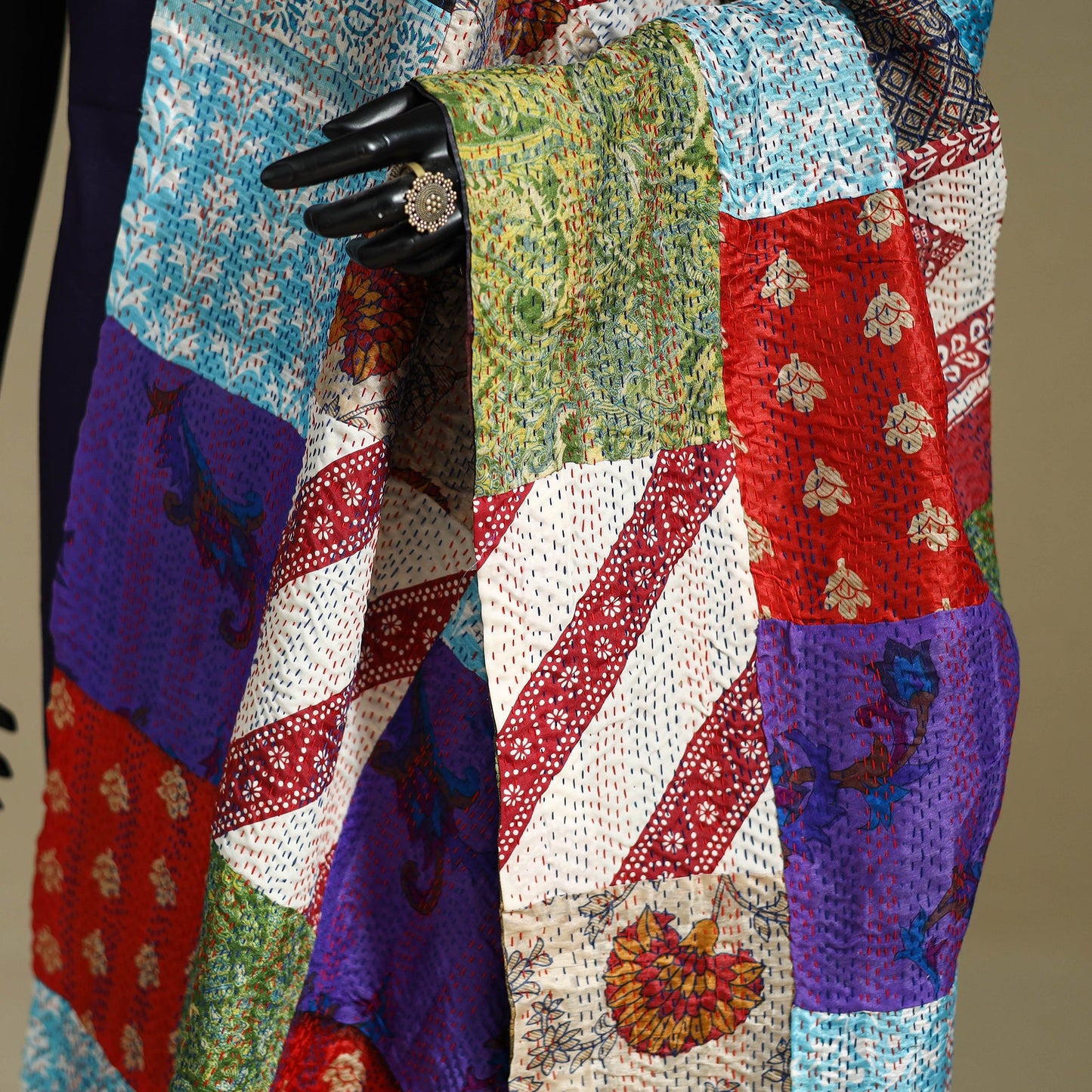Multicolor - patchwork reversible silk bengal kantha work