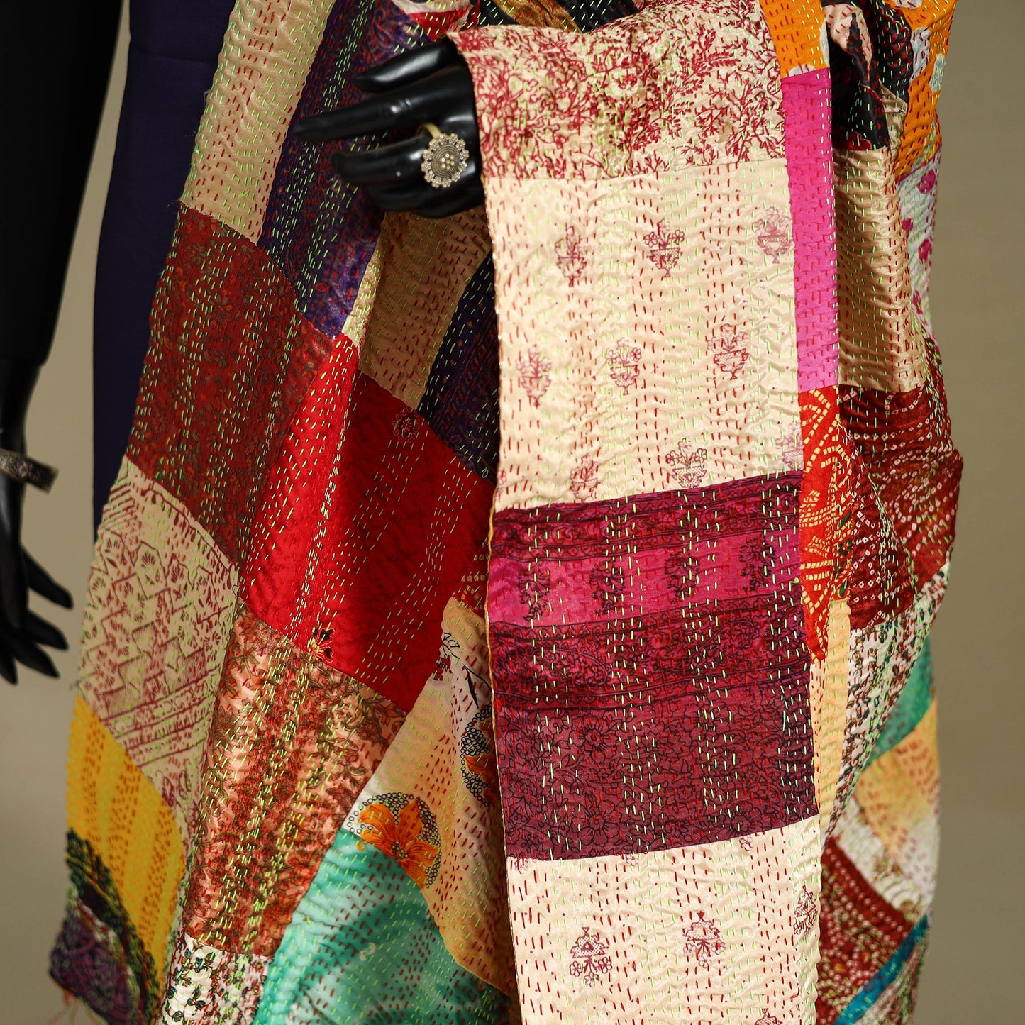 Multicolor - patchwork reversible silk bengal kantha work