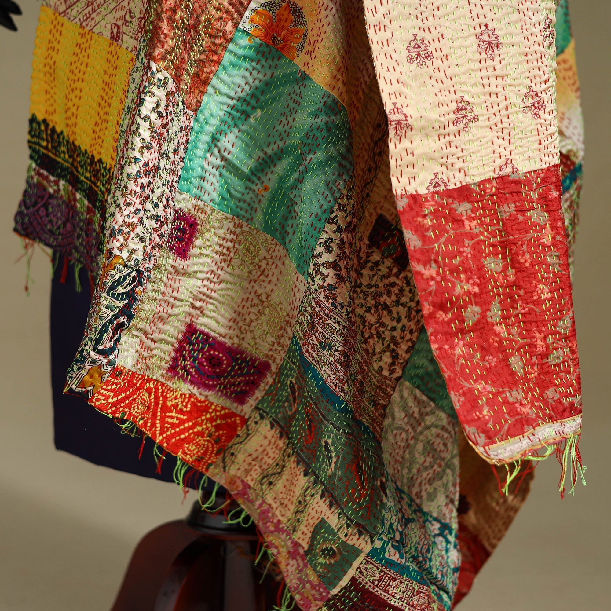 Multicolor - patchwork reversible silk bengal kantha work