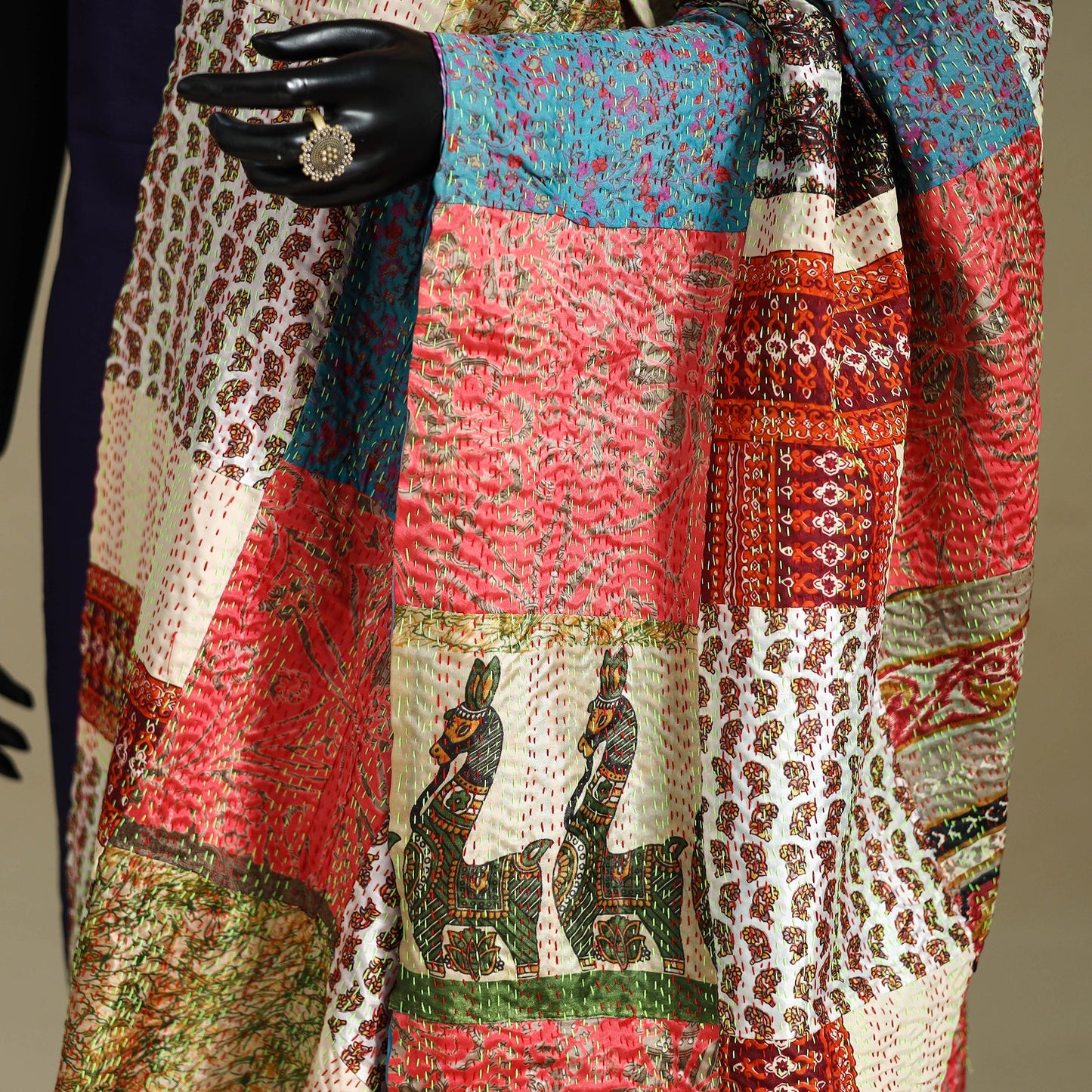 Multicolor - patchwork reversible silk bengal kantha work