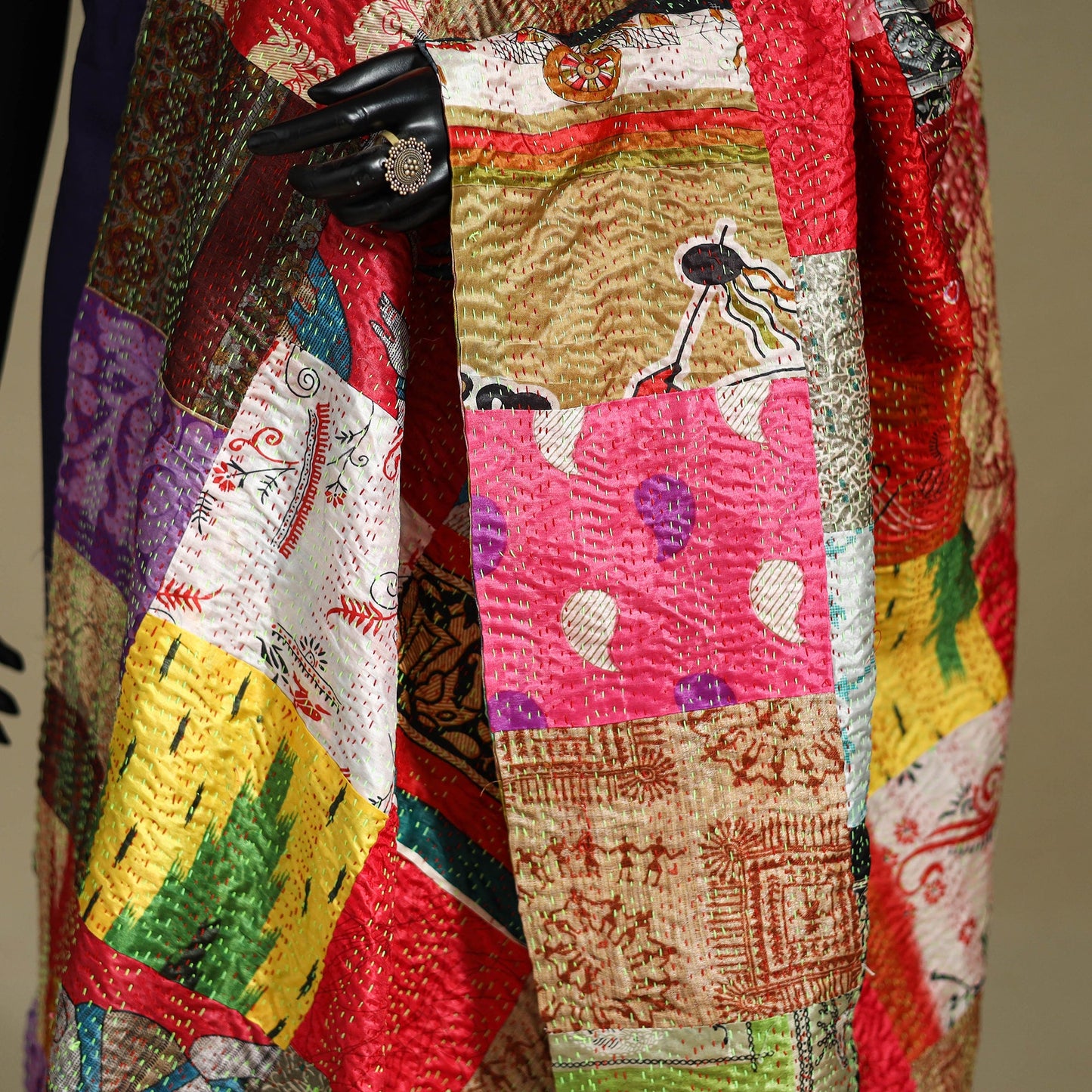 Multicolor - patchwork reversible silk bengal kantha work