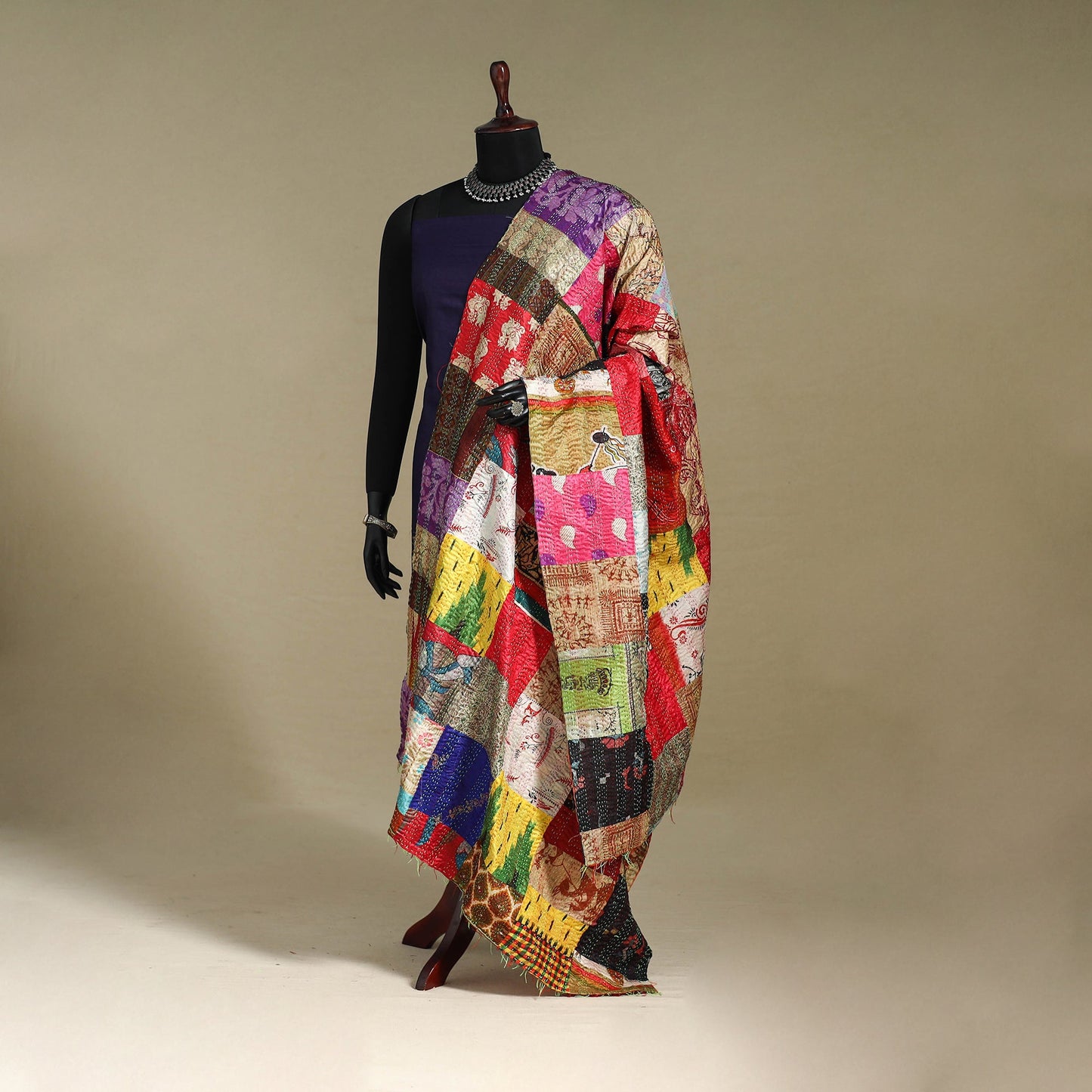 Multicolor - patchwork reversible silk bengal kantha work
