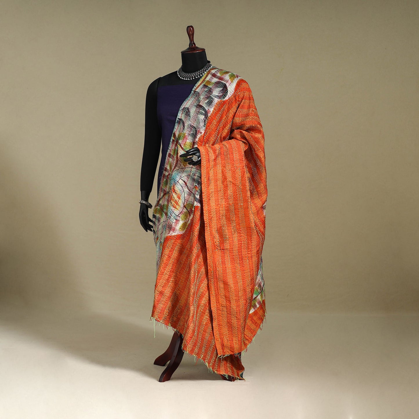 Multicolor - patchwork reversible silk bengal kantha work