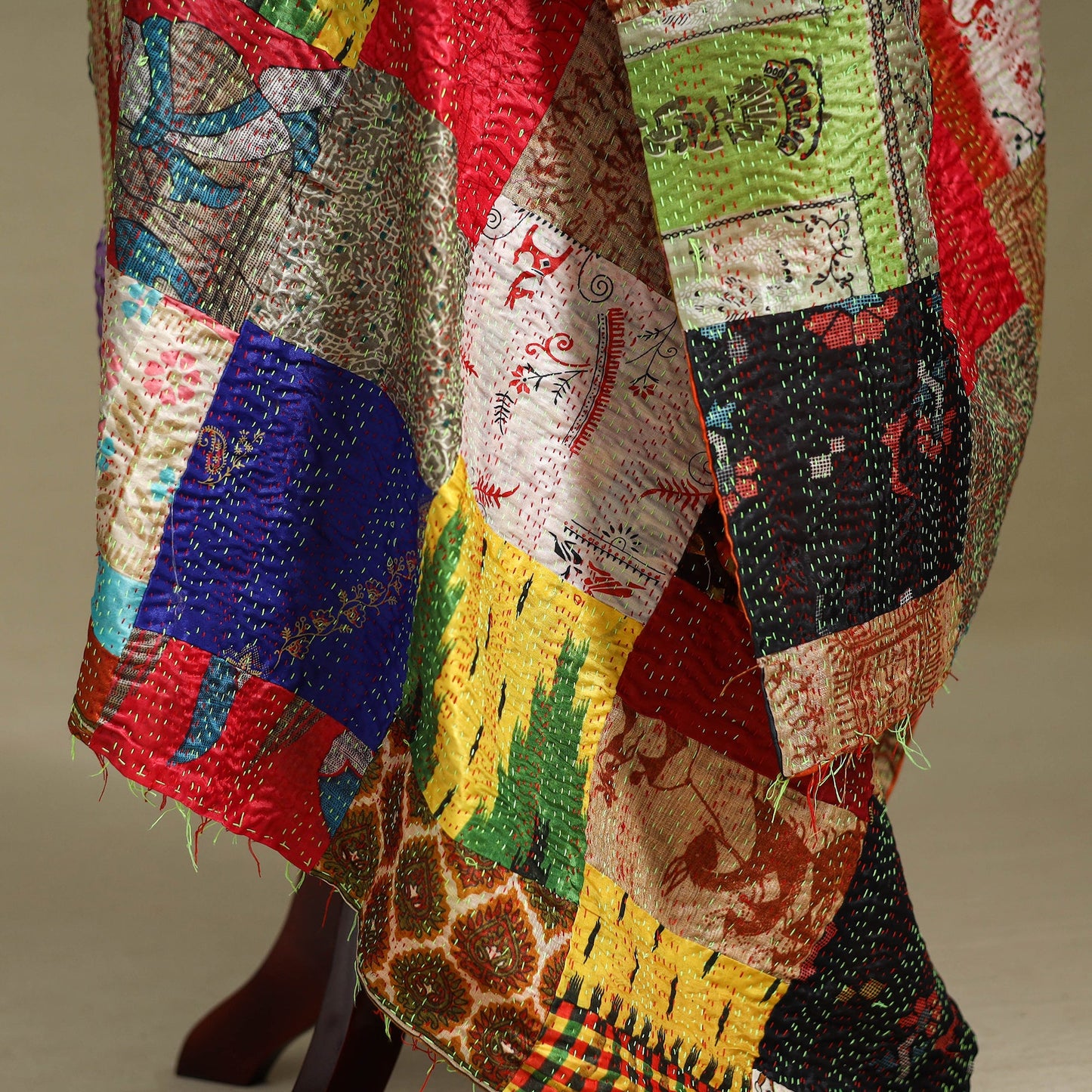 Multicolor - patchwork reversible silk bengal kantha work