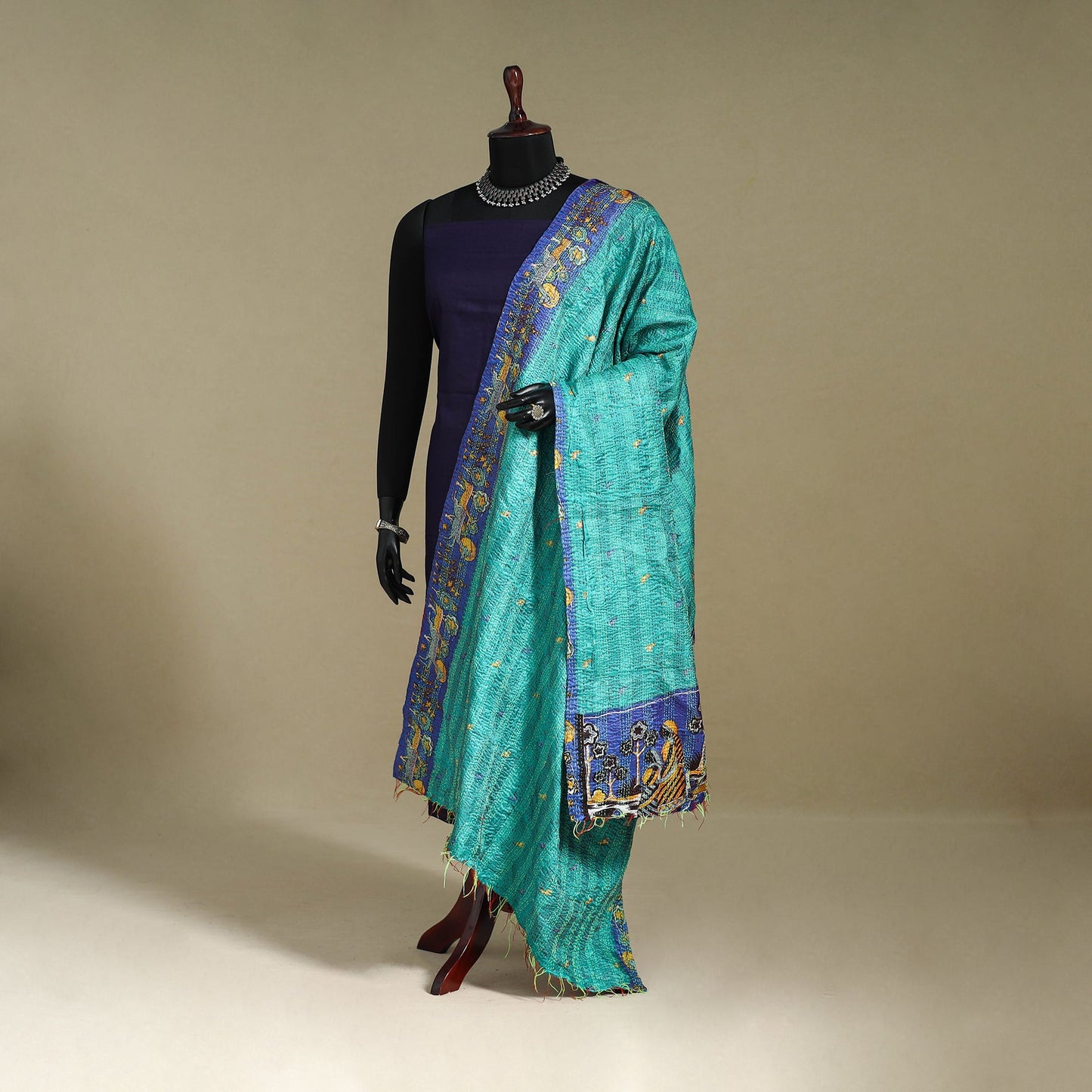 Multicolor - patchwork reversible silk bengal kantha work
