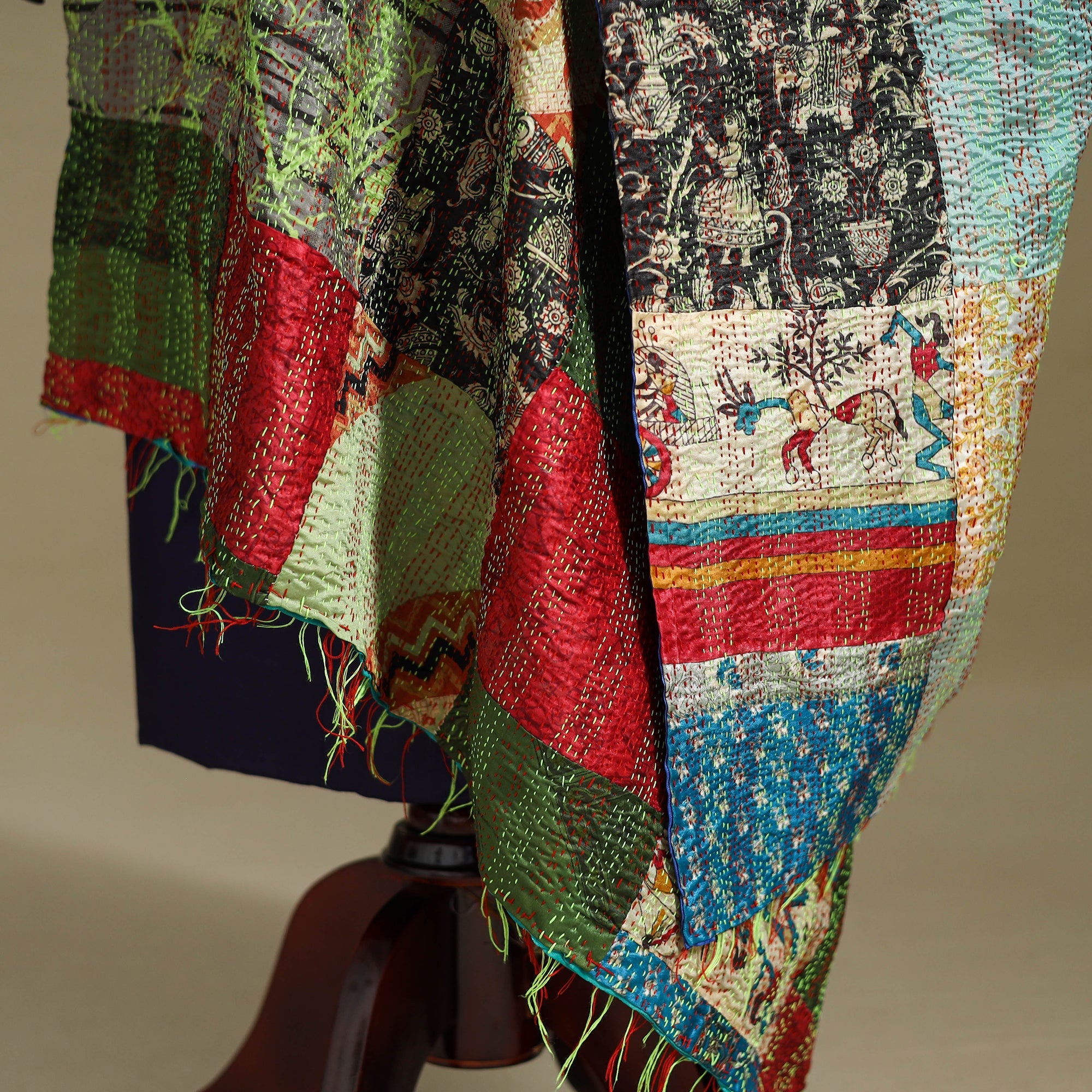Multicolor - patchwork reversible silk bengal kantha work