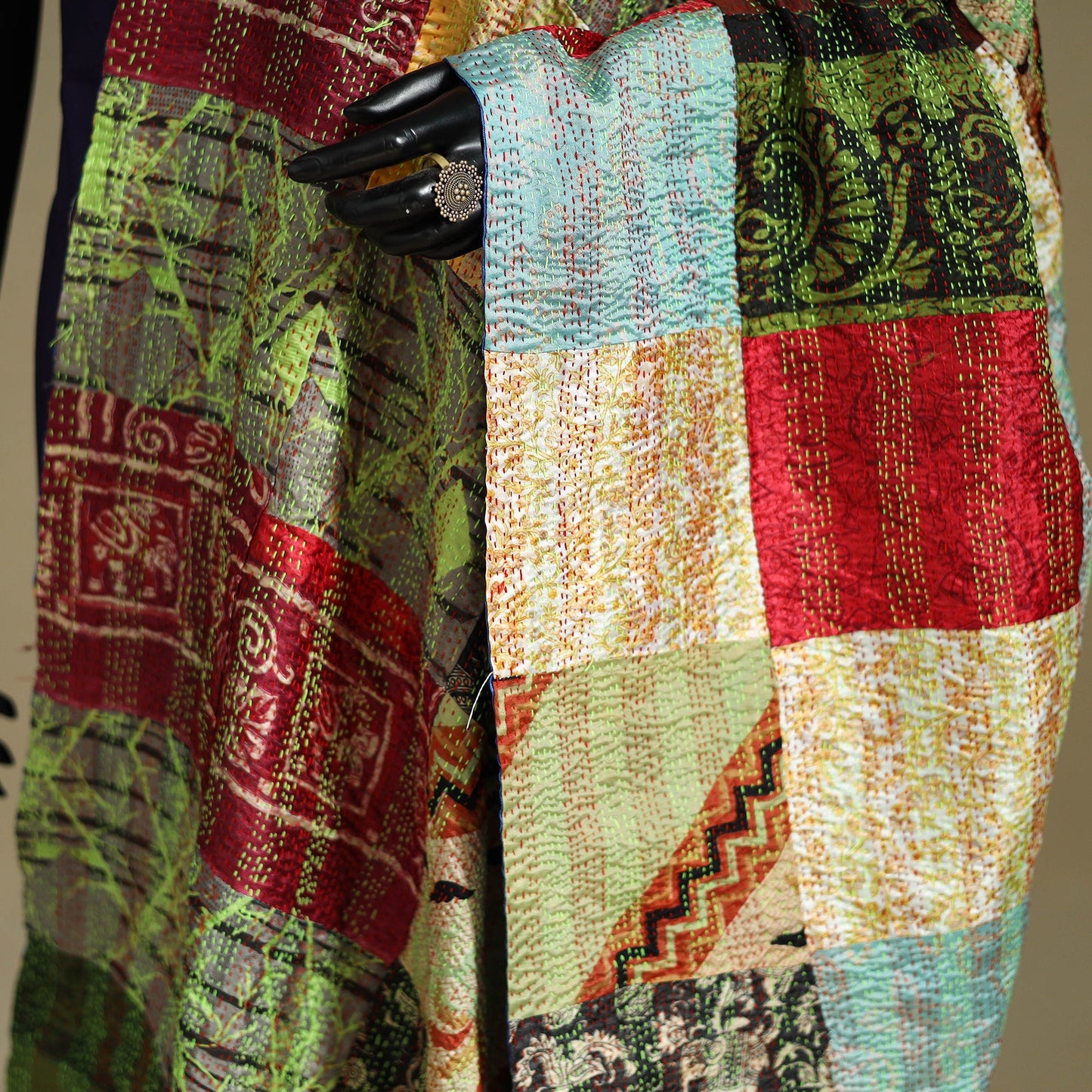 Multicolor - patchwork reversible silk bengal kantha work
