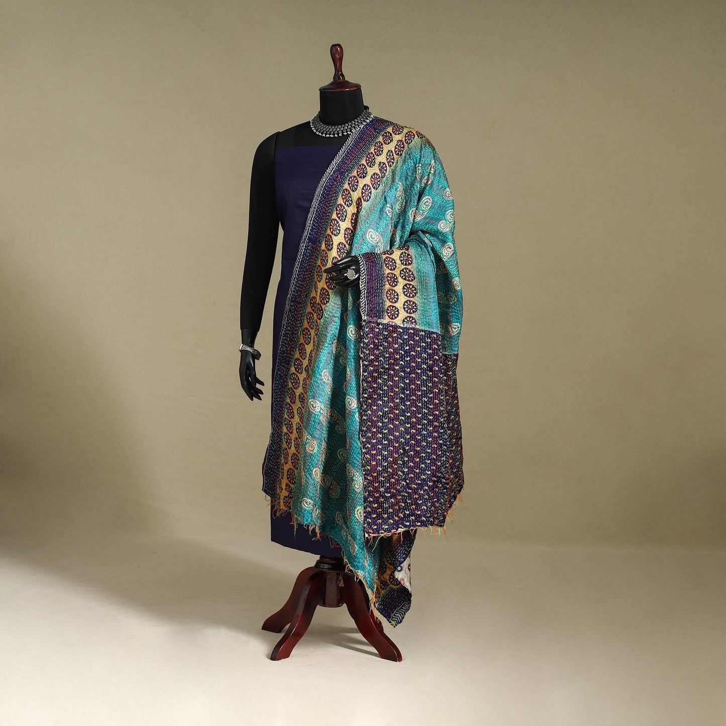 Multicolor - patchwork reversible silk bengal kantha work