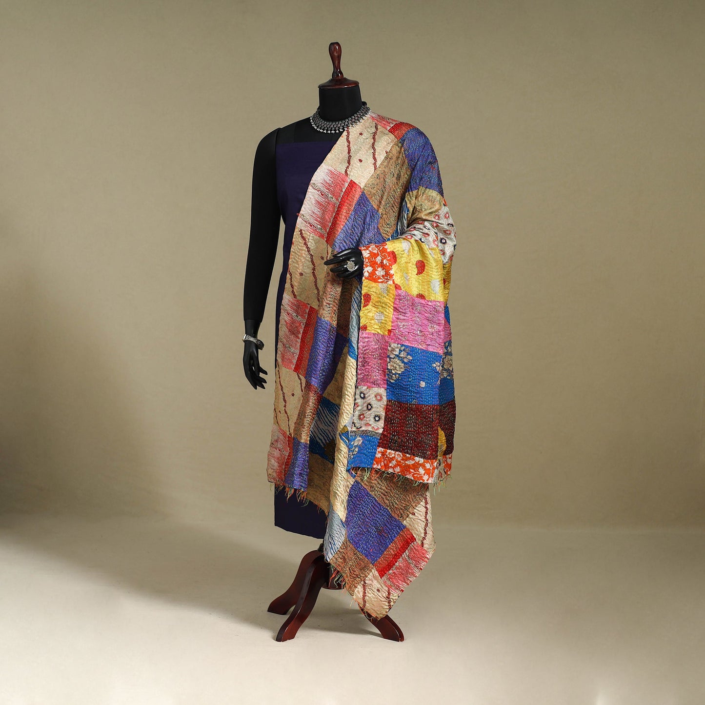 Multicolor - patchwork reversible silk bengal kantha work