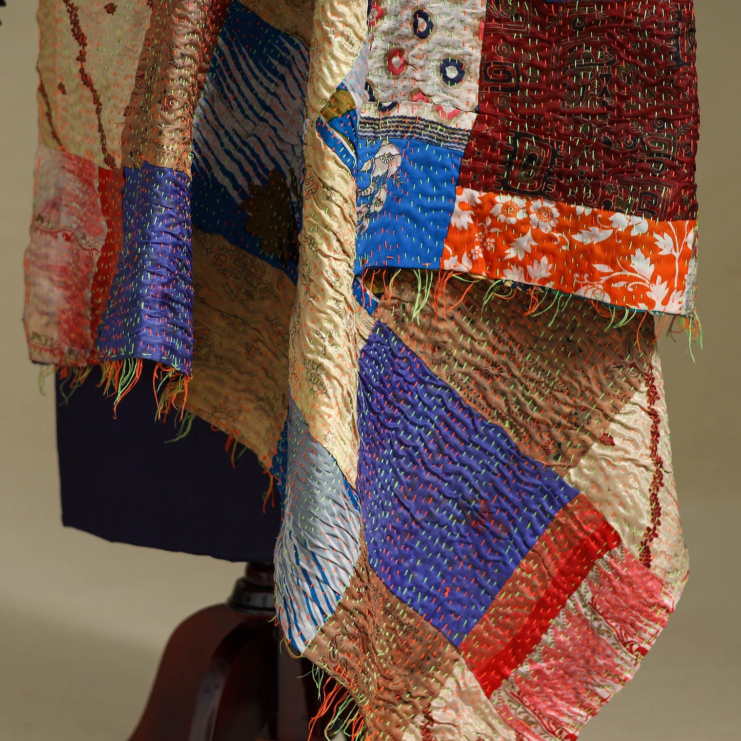 Multicolor - patchwork reversible silk bengal kantha work