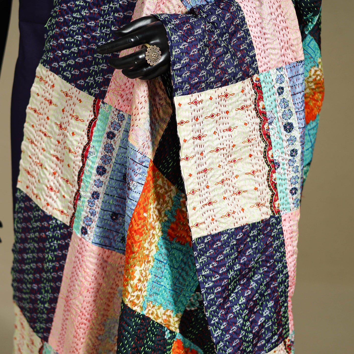 Multicolor - patchwork reversible silk bengal kantha work