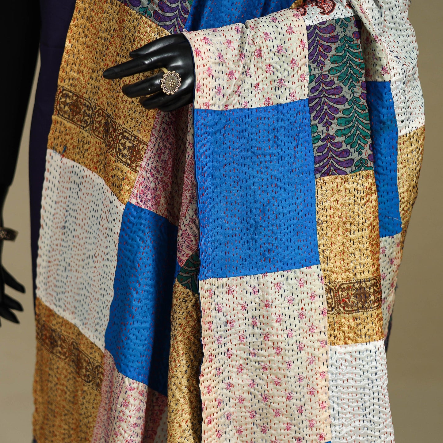 Multicolor - patchwork reversible silk bengal kantha work