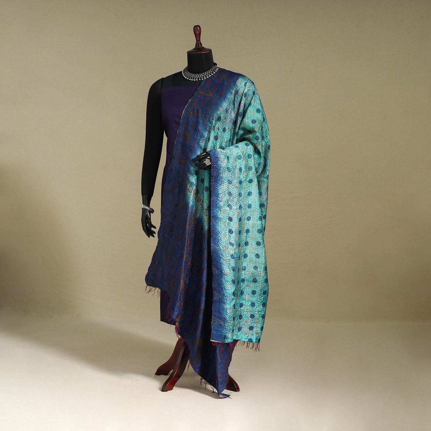 Multicolor - patchwork reversible silk bengal kantha work