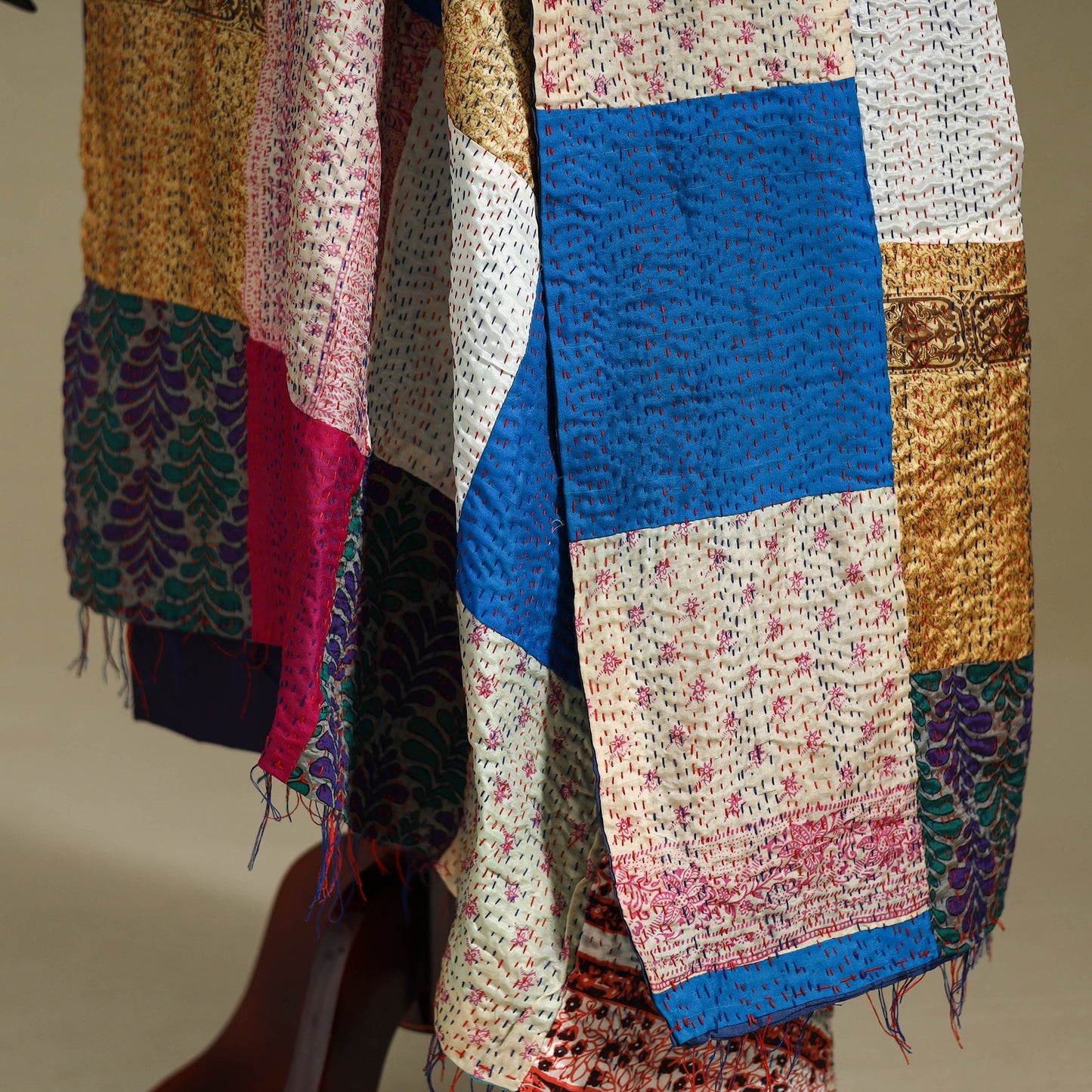 Multicolor - patchwork reversible silk bengal kantha work