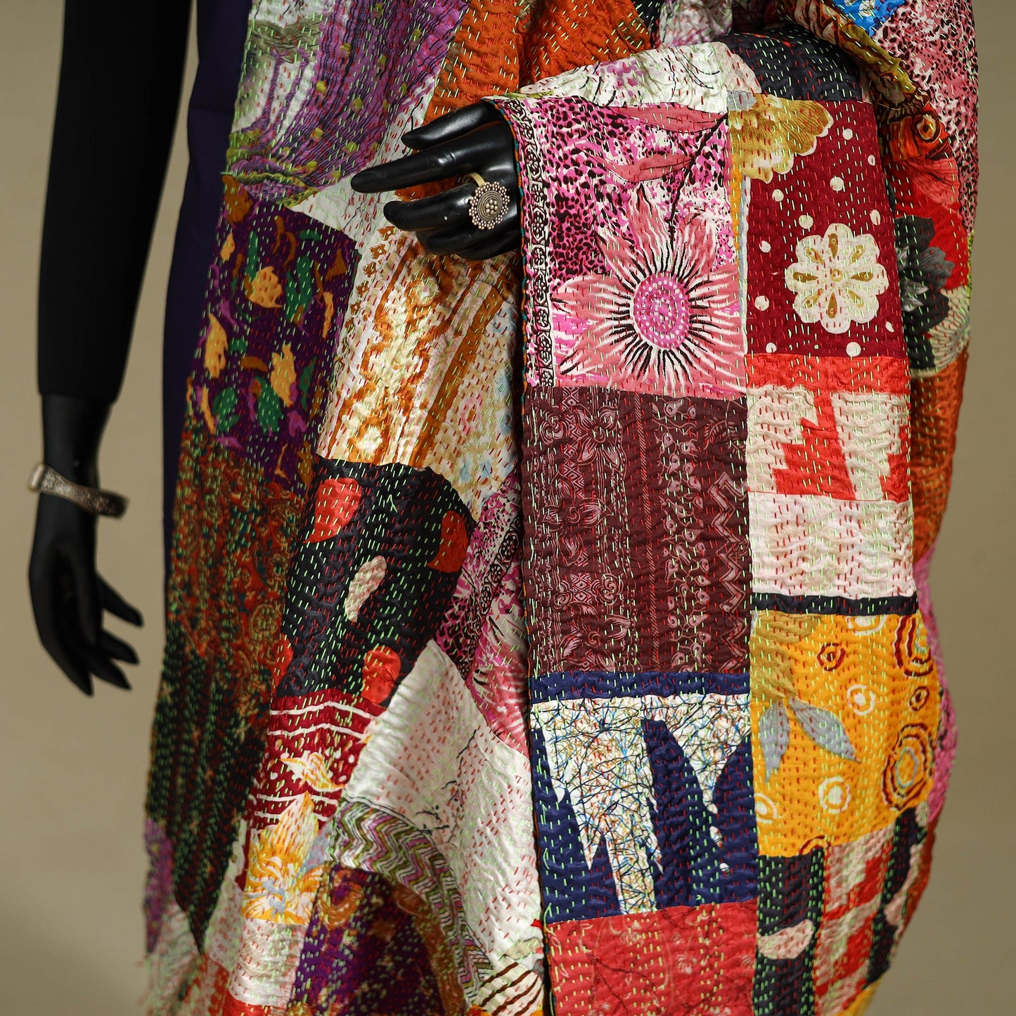 Multicolor - patchwork reversible silk bengal kantha work