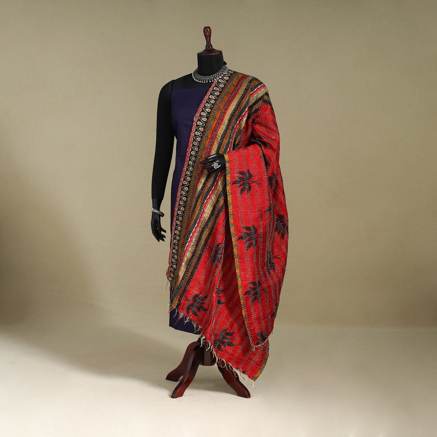 Multicolor - patchwork reversible silk bengal kantha work